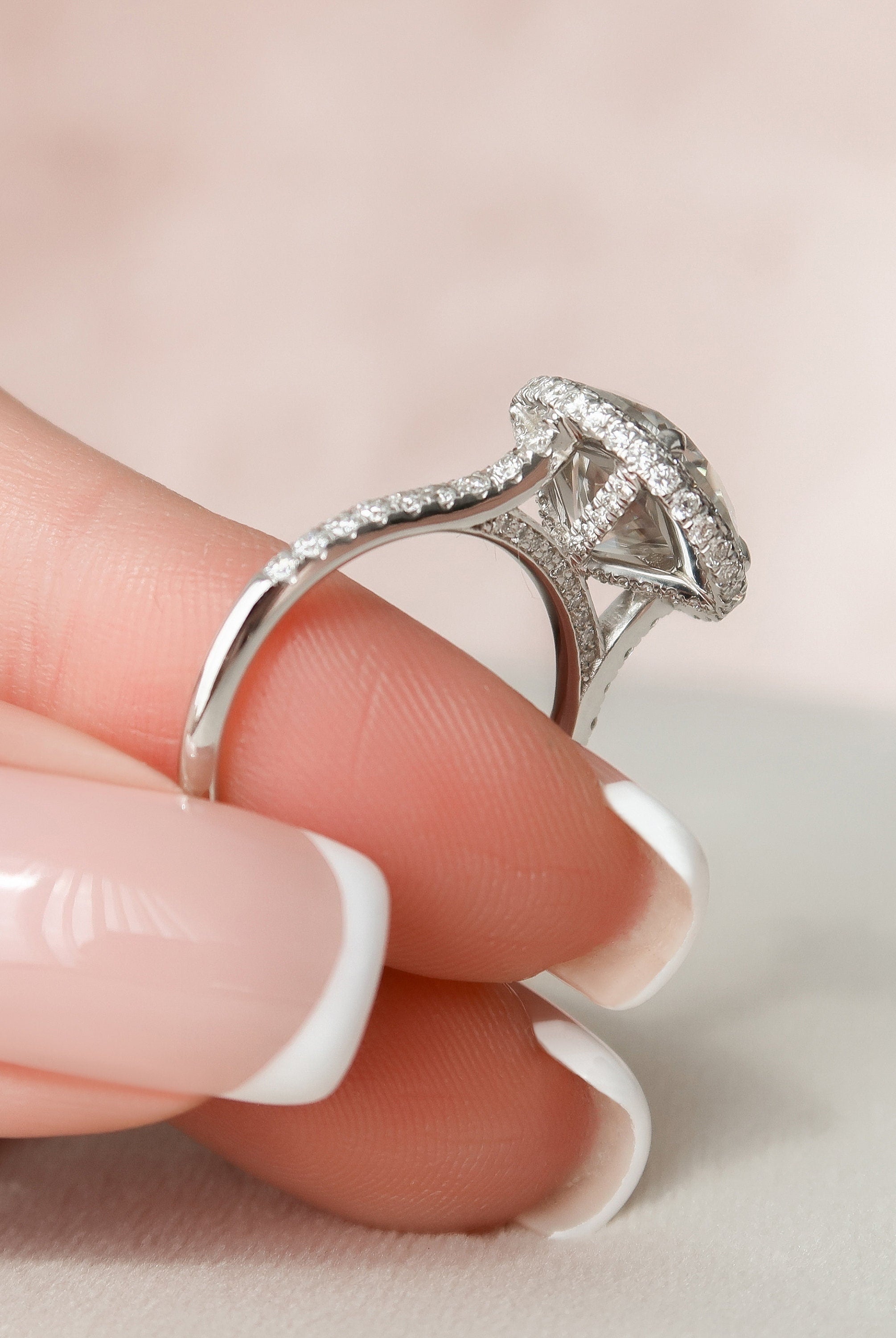 3.50CT Cathedral Set Round Moissanite Diamond Halo Engagement Ring