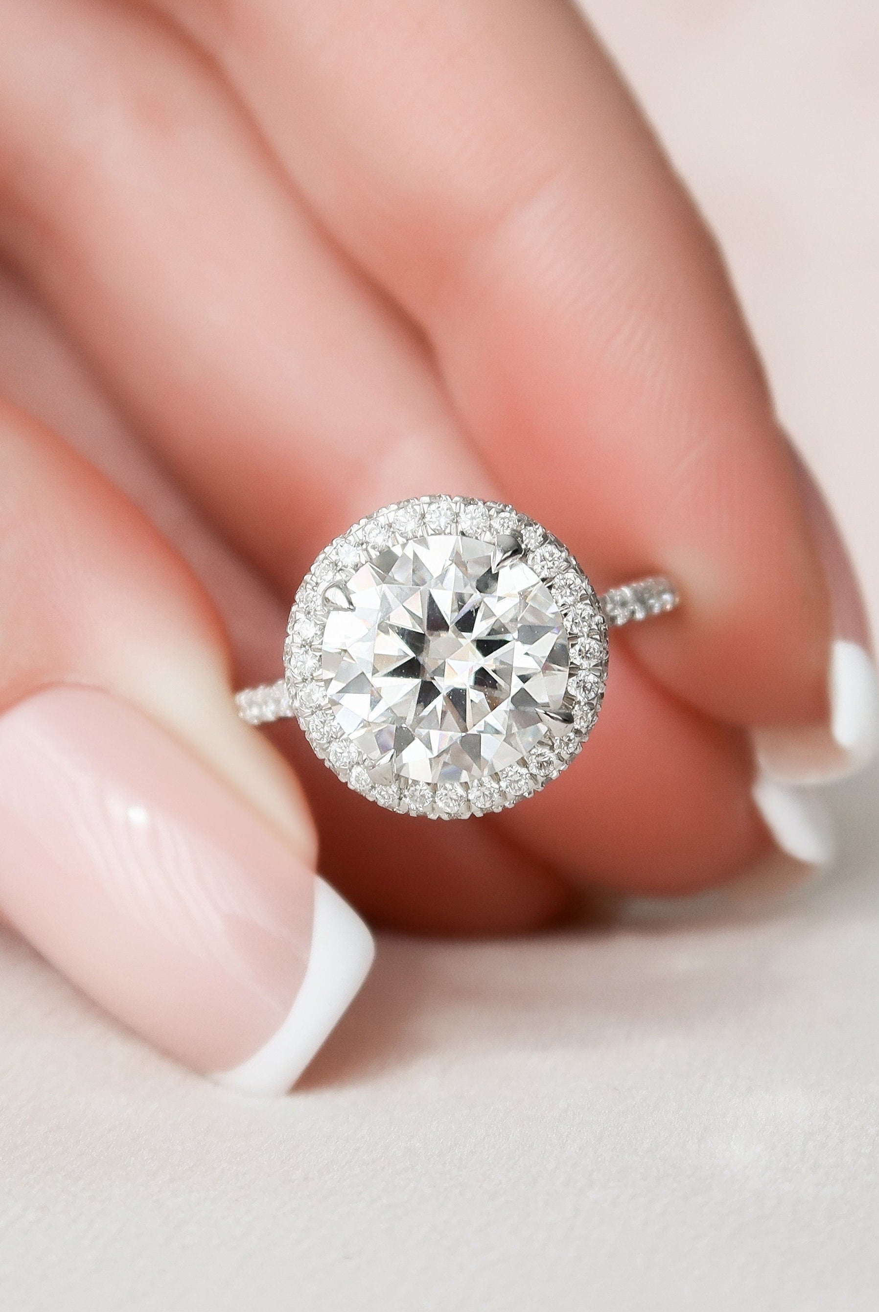 3.50CT Cathedral Set Round Moissanite Diamond Halo Engagement Ring
