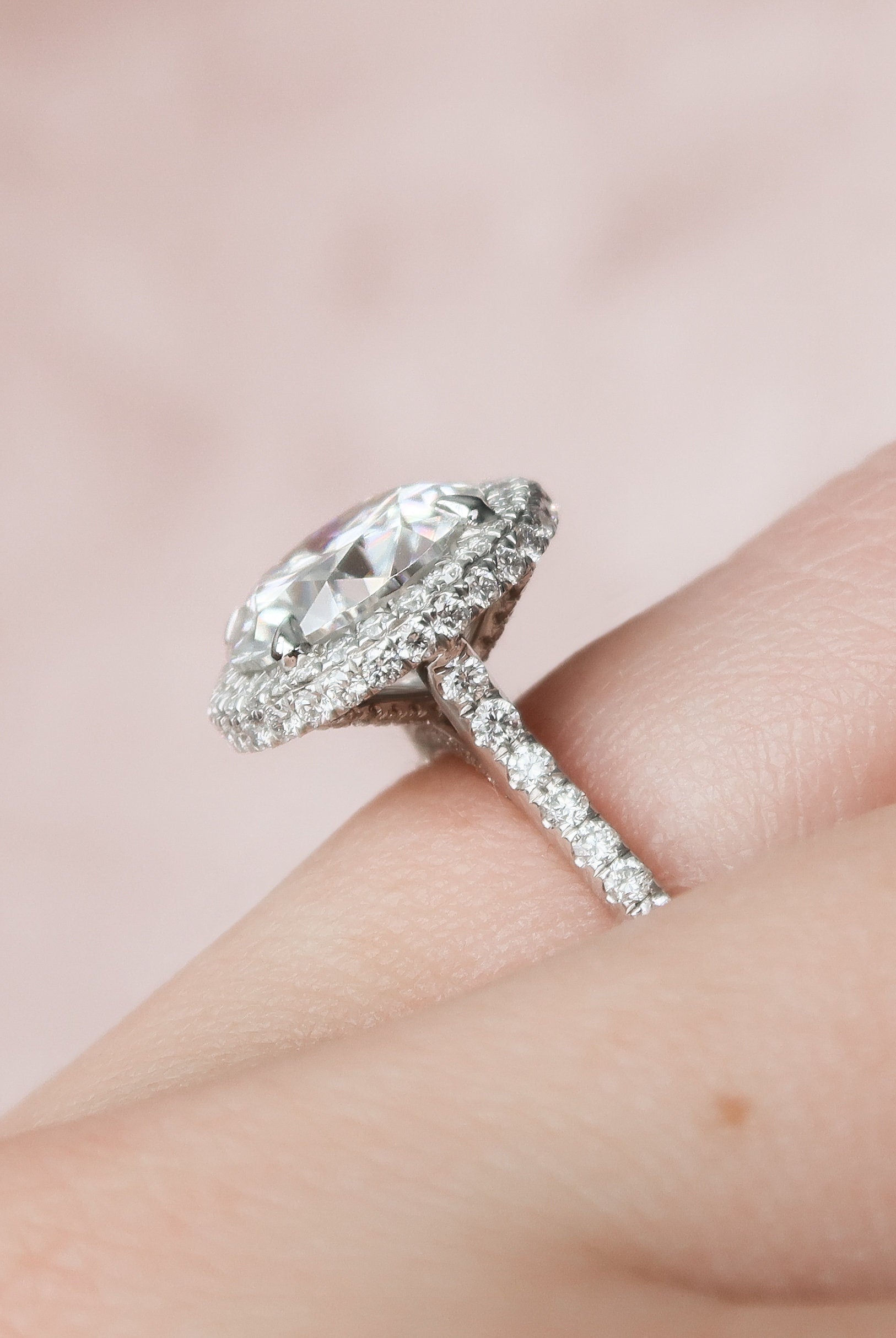 3.50CT Cathedral Set Round Moissanite Diamond Halo Engagement Ring