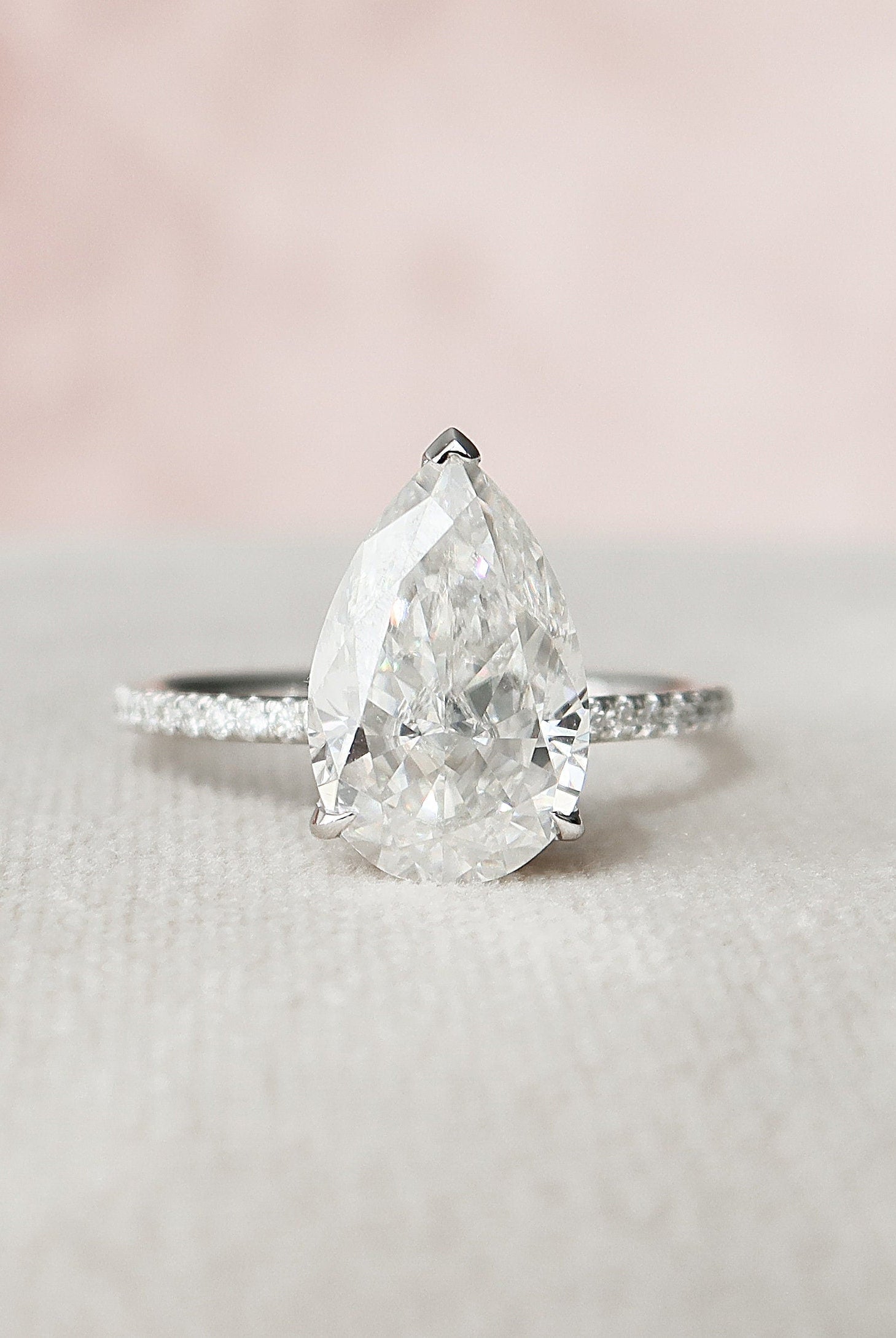 3.0CT Pear Hidden Halo Moissanite Diamond Pave Engagement Ring For Women