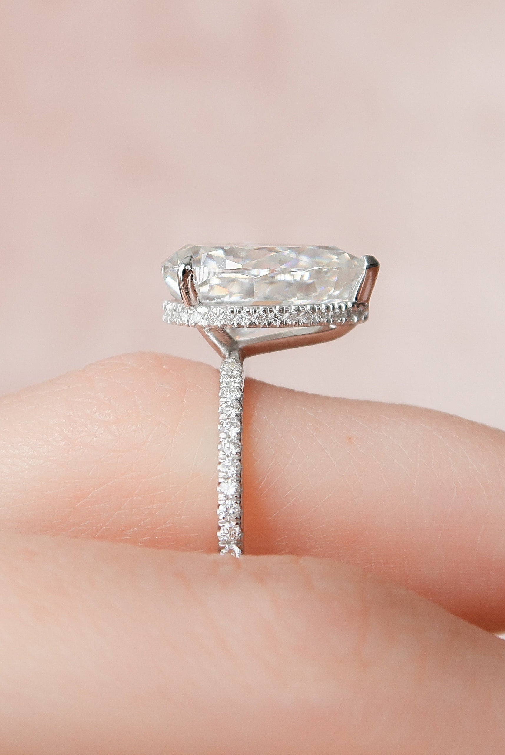 3.0CT Pear Hidden Halo Moissanite Diamond Pave Engagement Ring For Women
