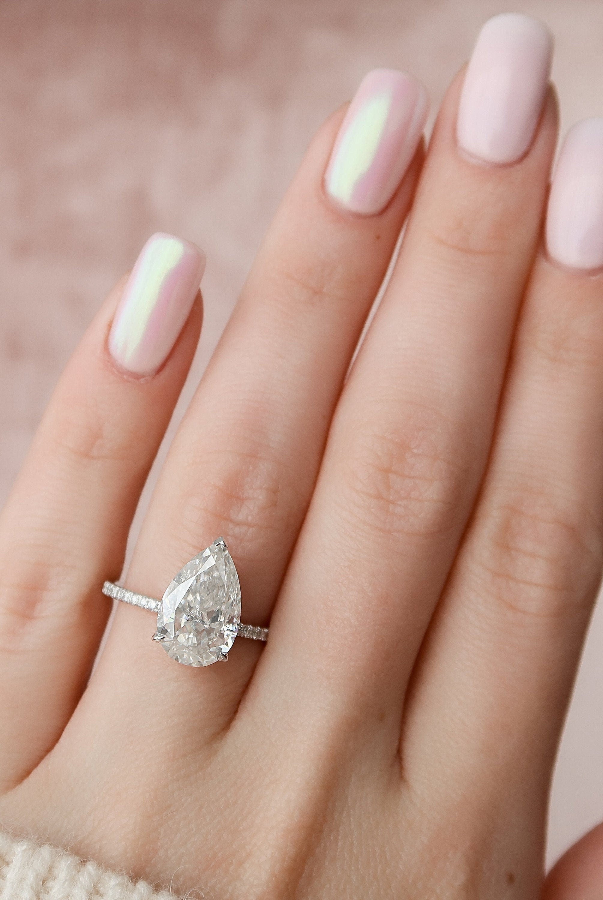 3.0CT Pear Hidden Halo Moissanite Diamond Pave Engagement Ring For Women