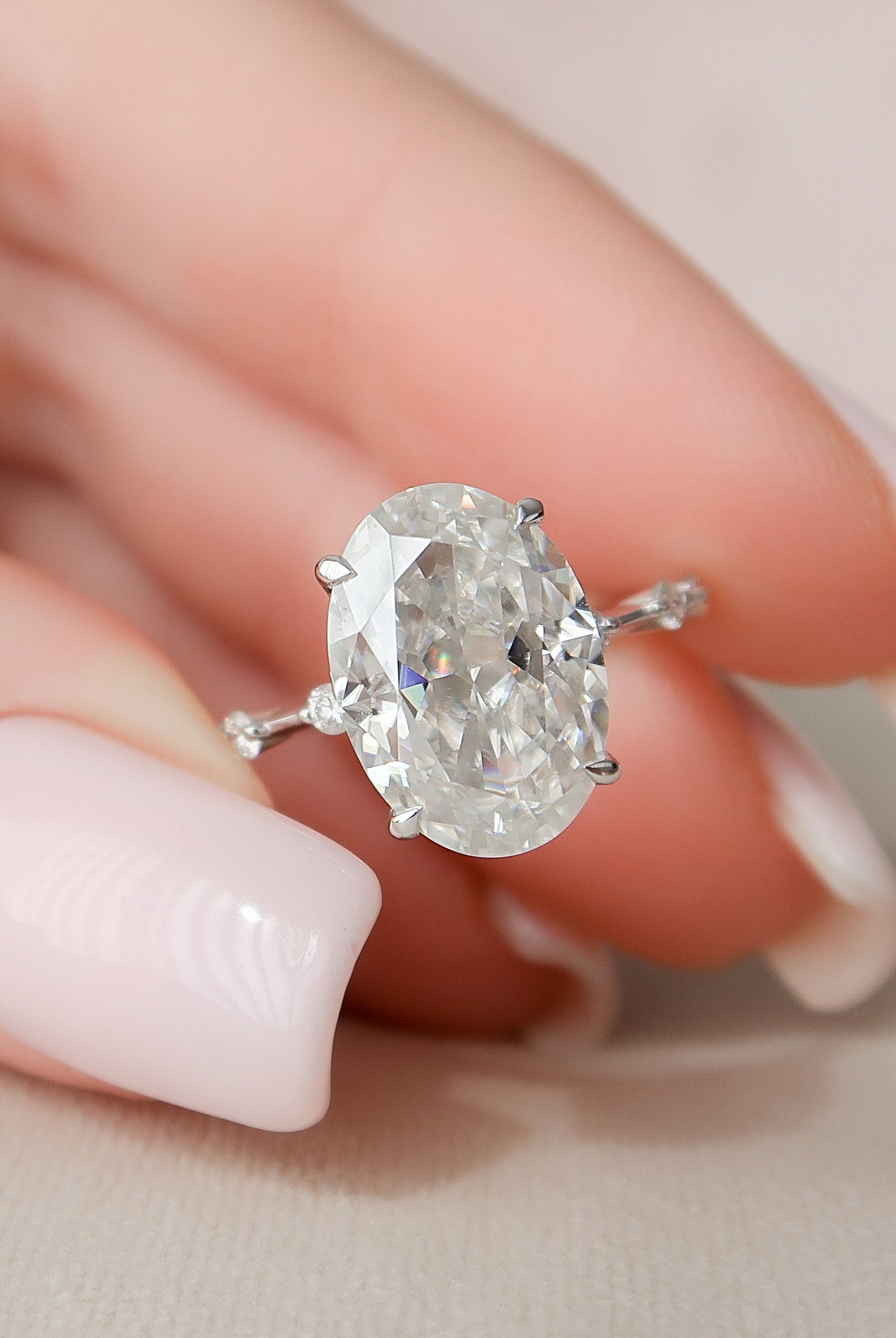 4.50CT Oval Petite Pave Moissanite Diamond Engagement Ring For Women