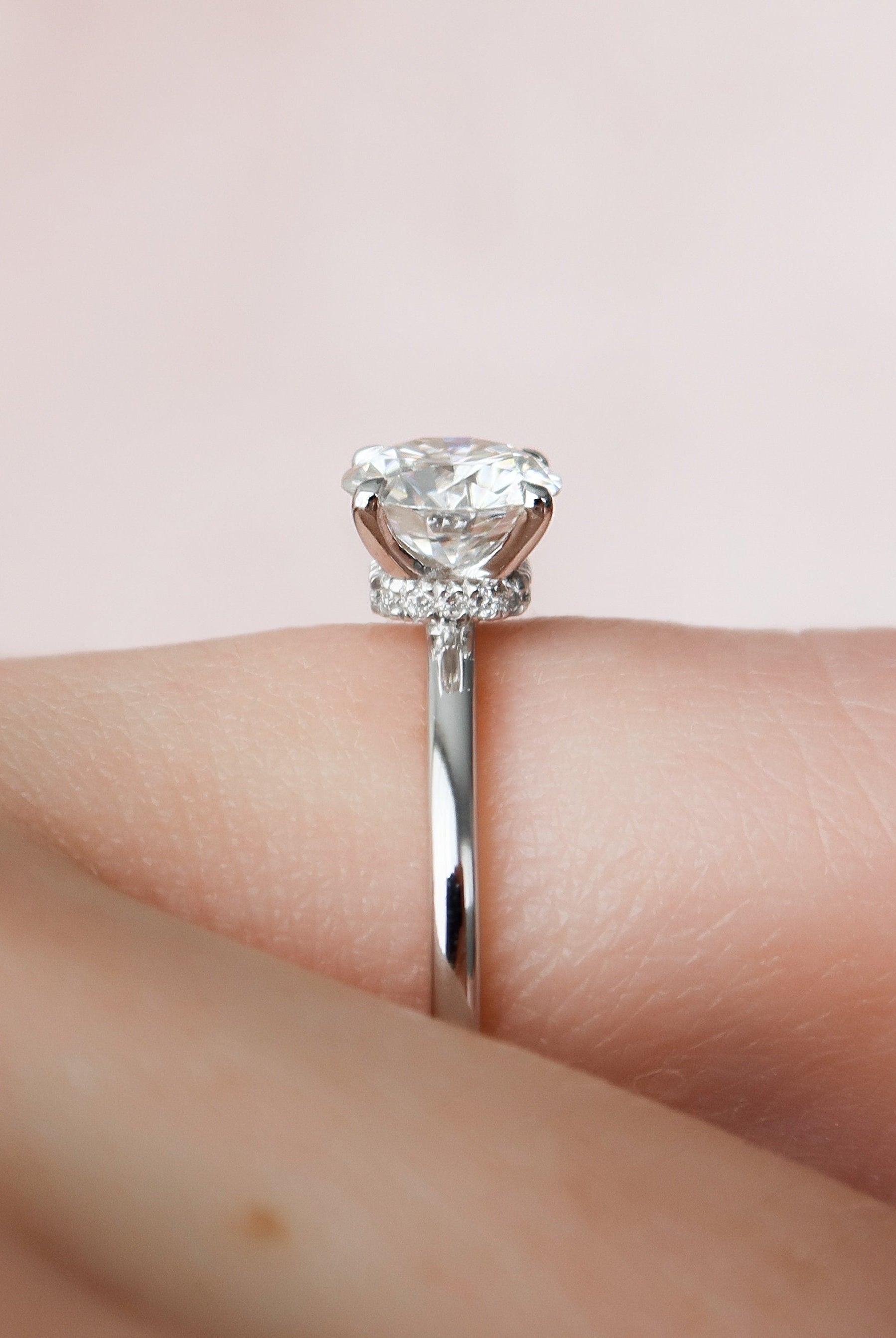 1.0CT Round Hidden Halo Moissanite Diamond Solitaire Engagement Ring