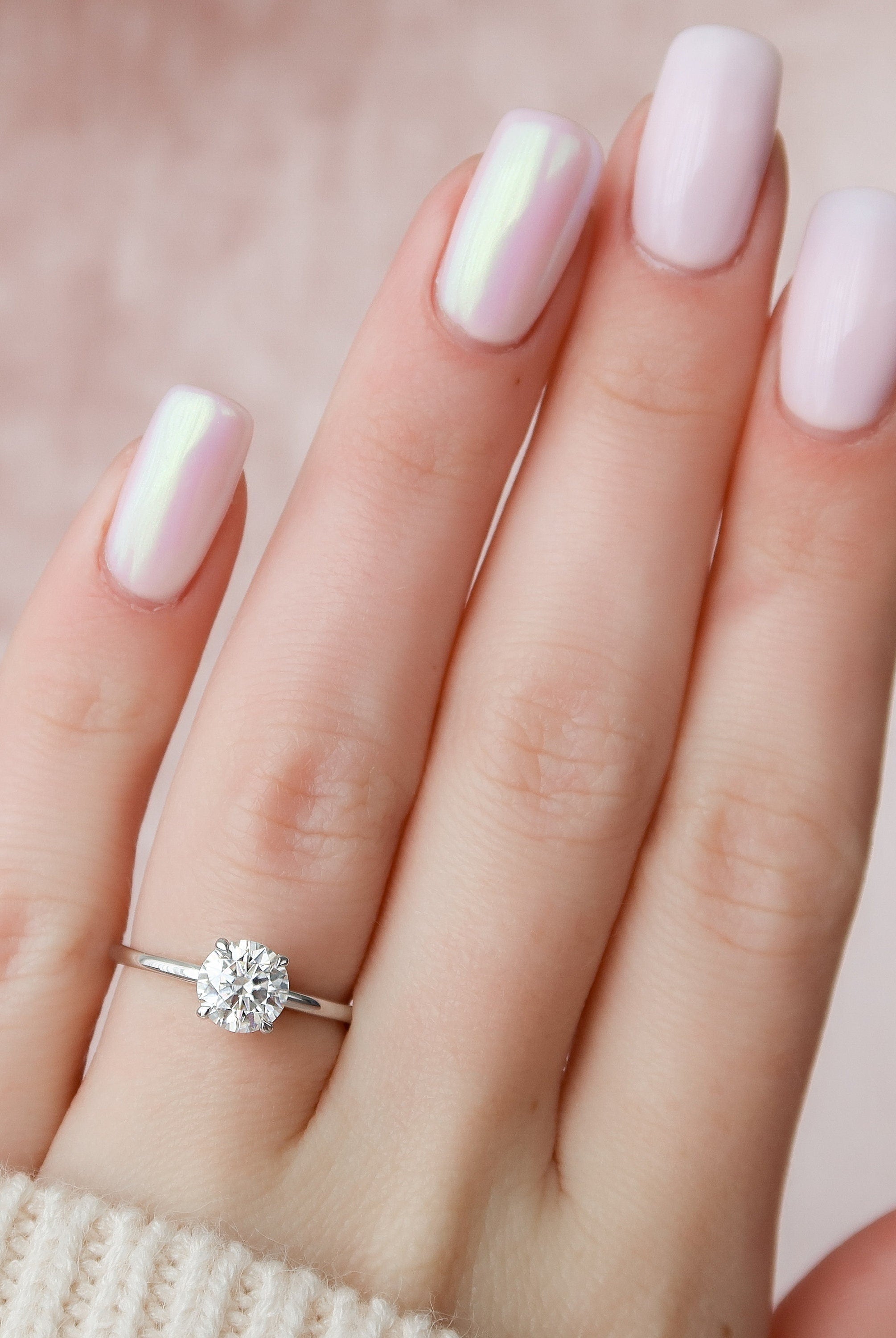 1.0CT Round Hidden Halo Moissanite Diamond Solitaire Engagement Ring