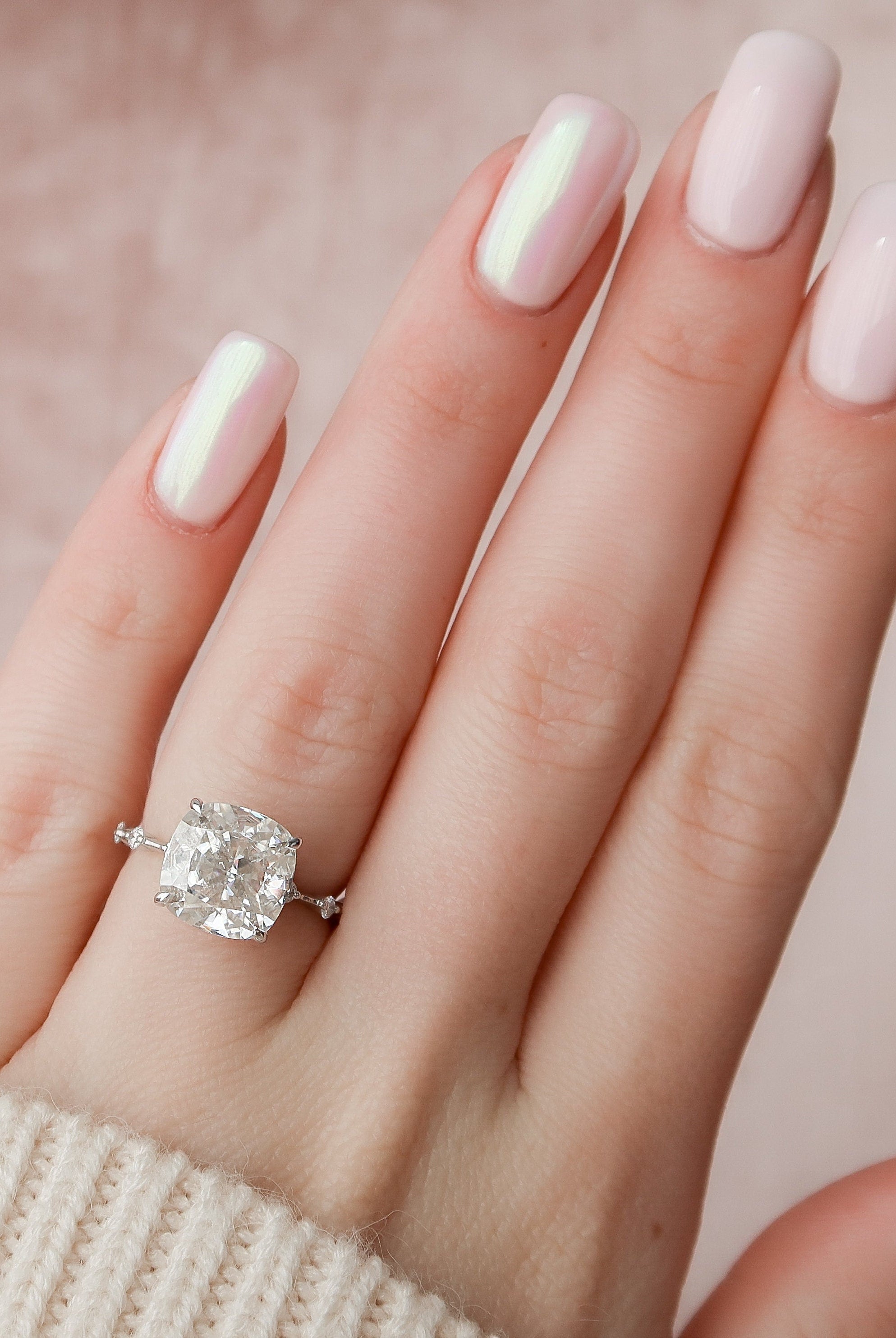5.0CT Cushion Petite Pave Moissanite Diamond Engagement Ring For Her