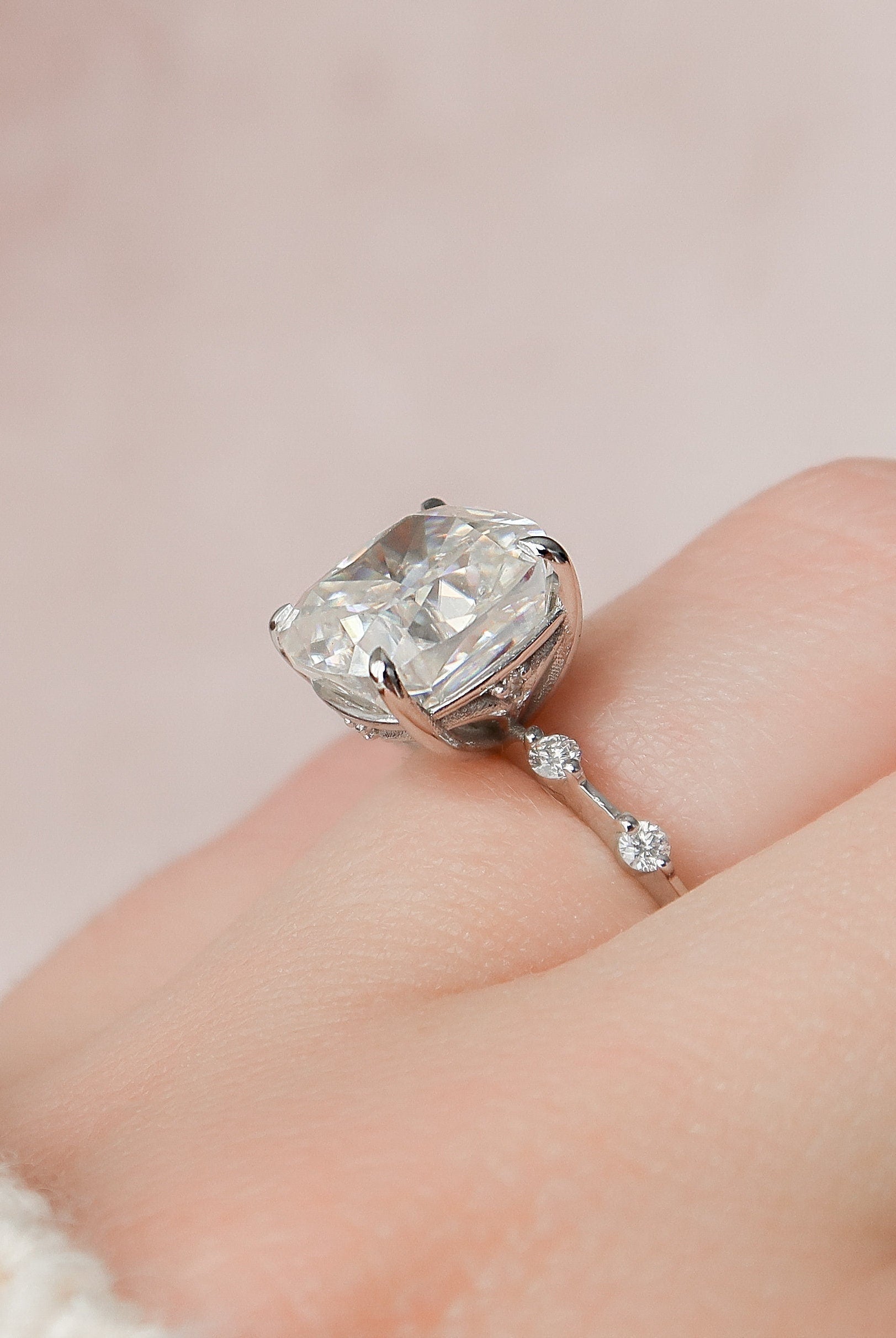 5.0CT Cushion Petite Pave Moissanite Diamond Engagement Ring For Her
