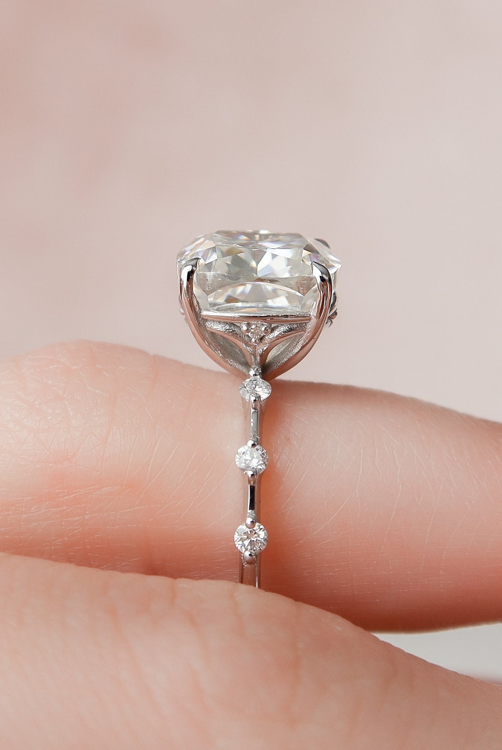5.0CT Cushion Petite Pave Moissanite Diamond Engagement Ring For Her