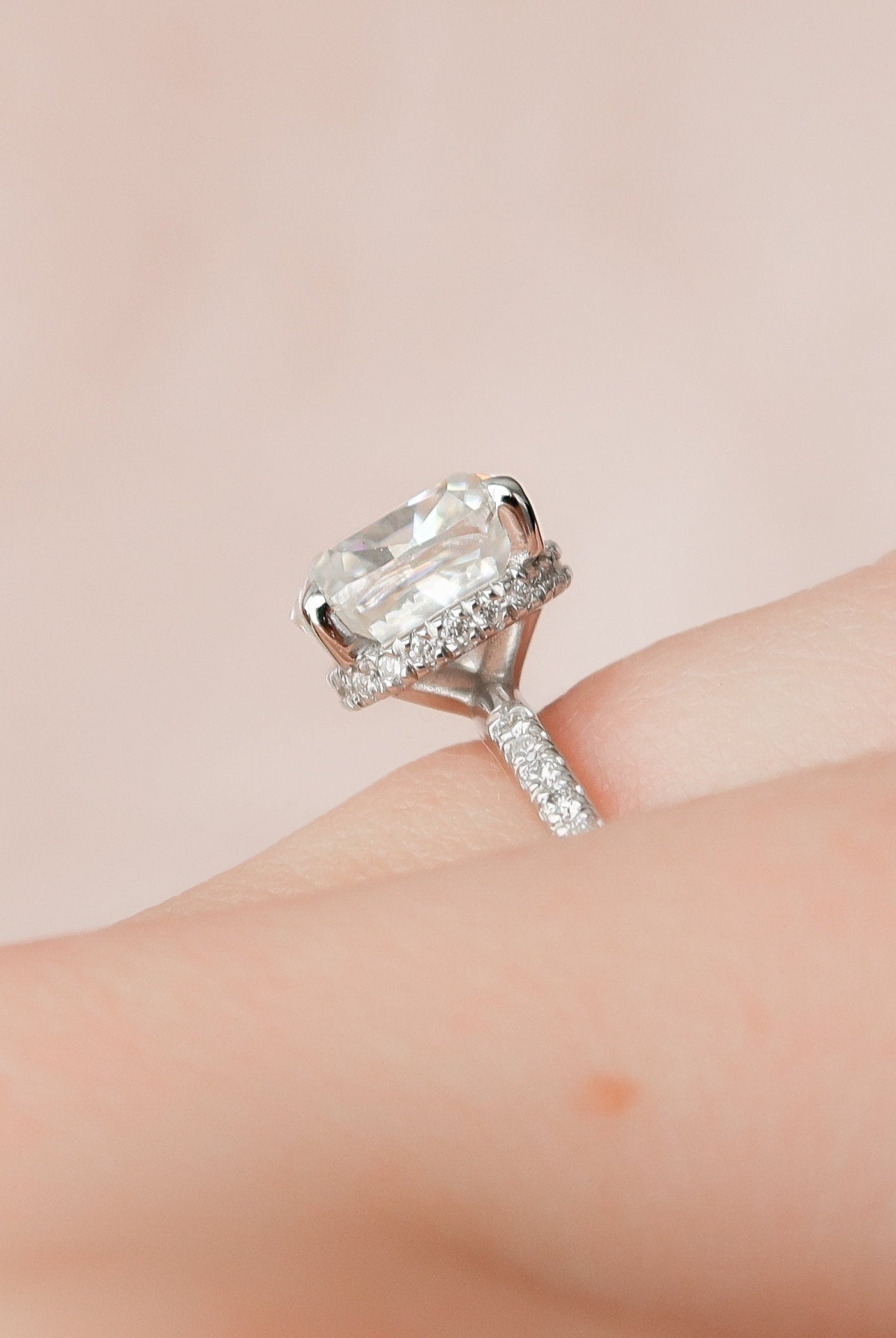 2.50CT Cushion Hidden Halo Moissanite Diamond Pave Engagement Ring