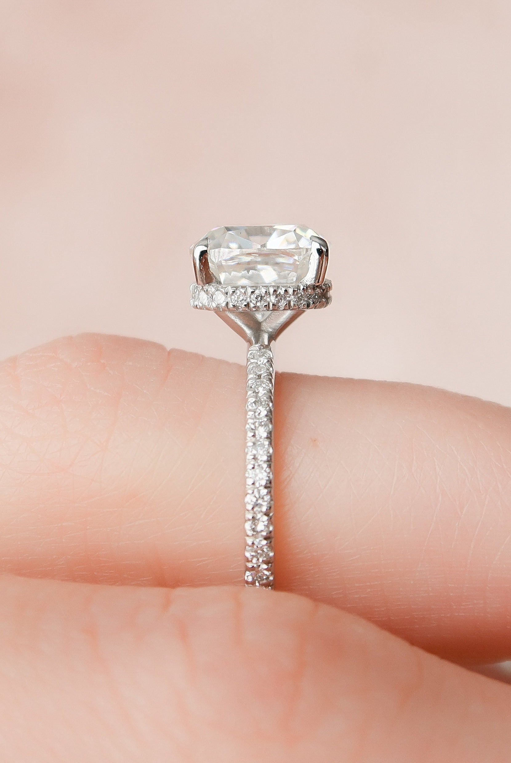 2.50CT Cushion Hidden Halo Moissanite Diamond Pave Engagement Ring