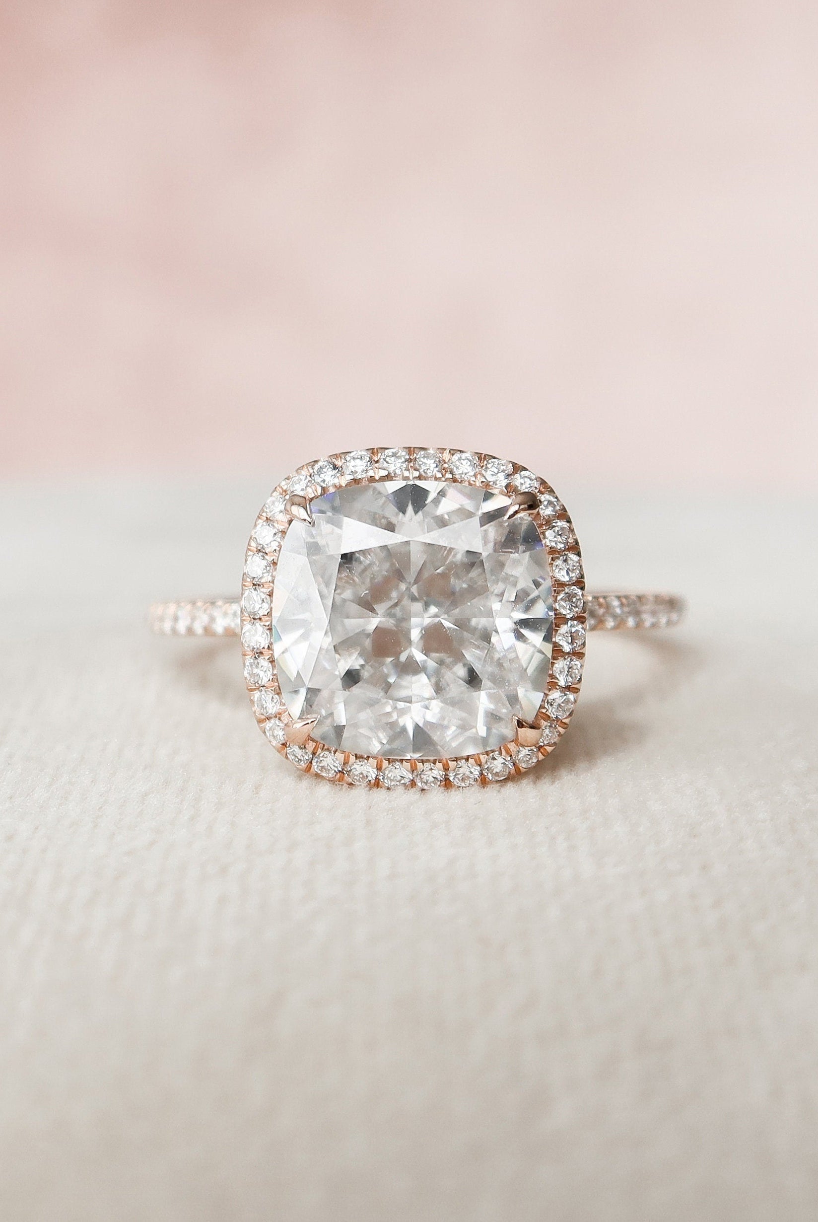5.0CT Cushion Halo Moissanite Diamond Pave Engagement Ring For Women