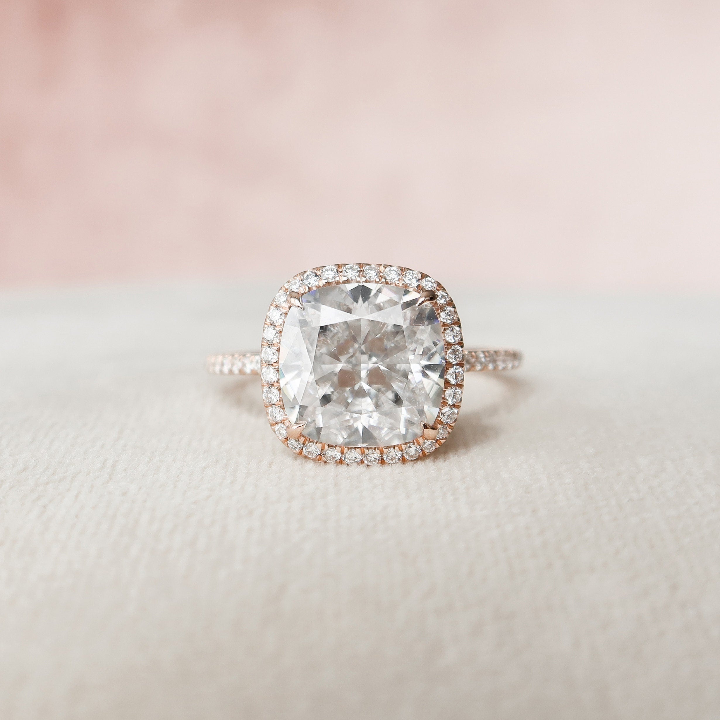 5.0CT Cushion Halo Moissanite Diamond Pave Engagement Ring For Women