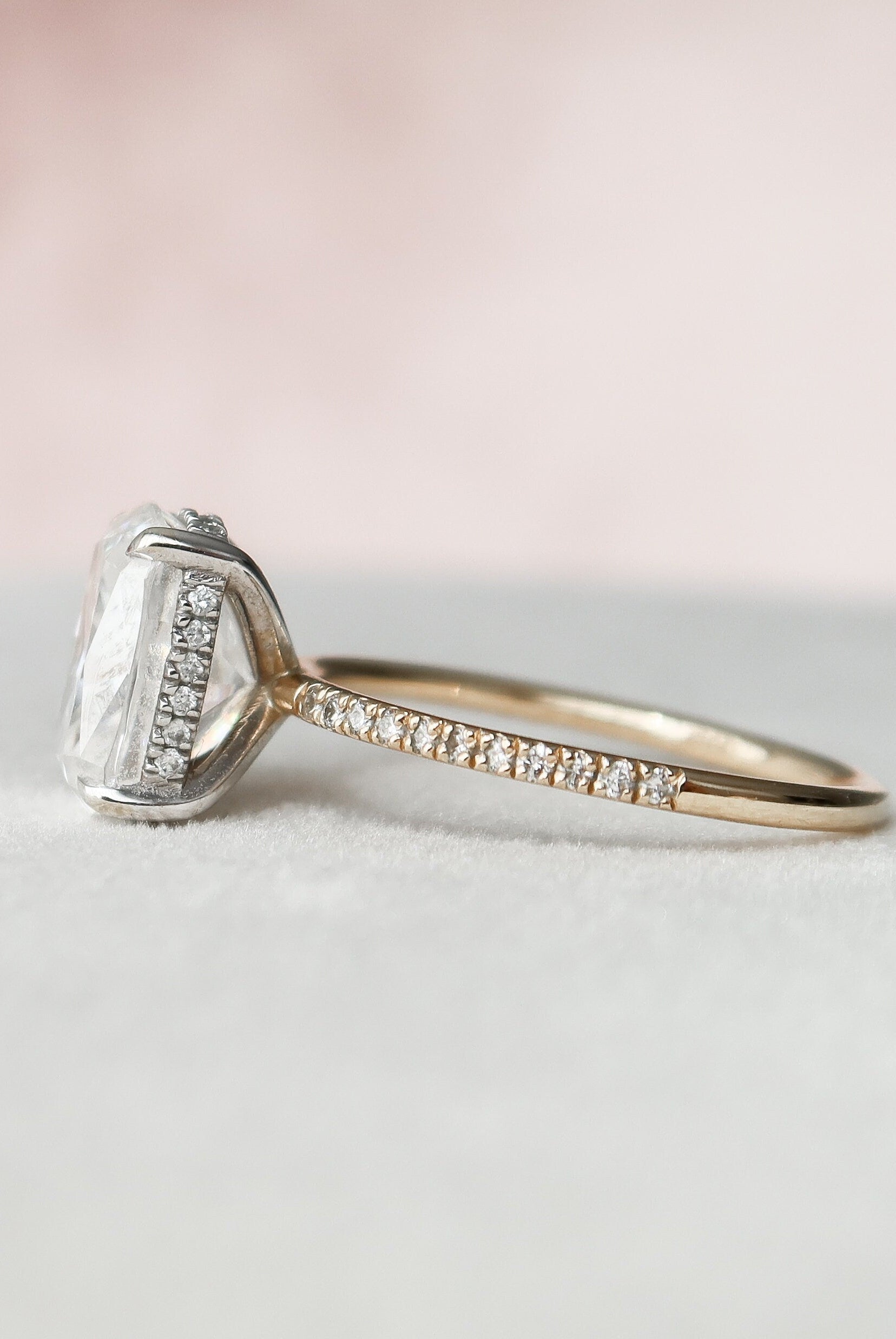 4.50CT Elongated Cushion Pave Moissanite Diamond Hidden Halo Engagement Ring