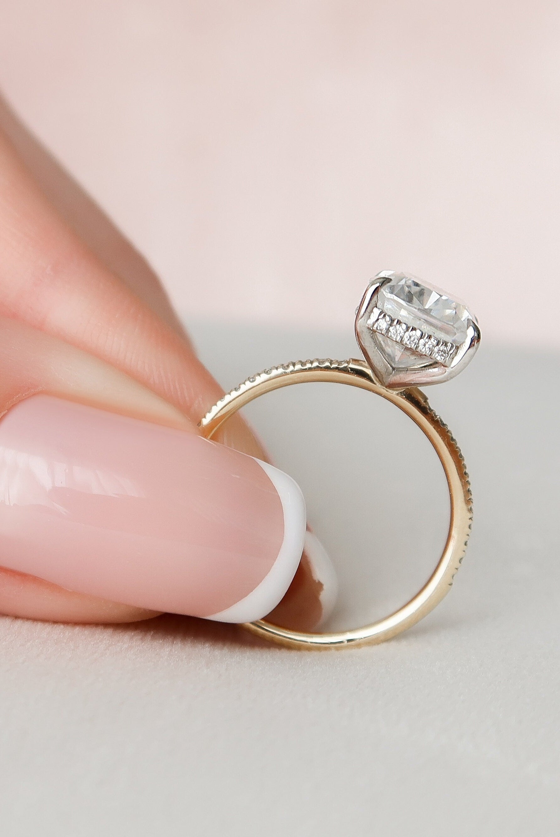 4.50CT Elongated Cushion Pave Moissanite Diamond Hidden Halo Engagement Ring
