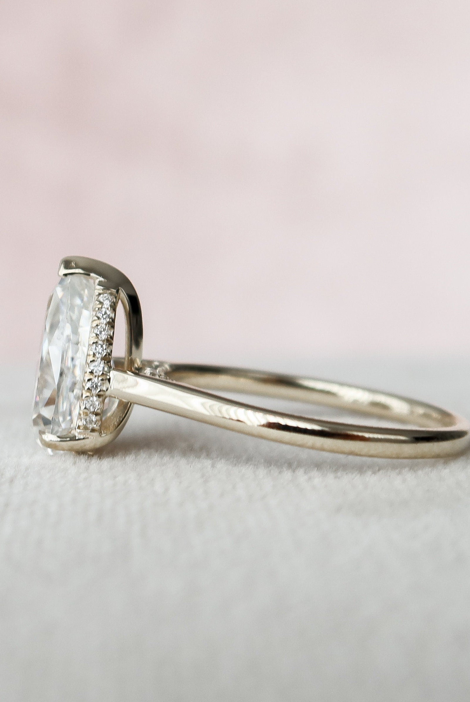 2.0CT Pear Hidden Halo Moissanite Diamond Solitaire Engagement Ring