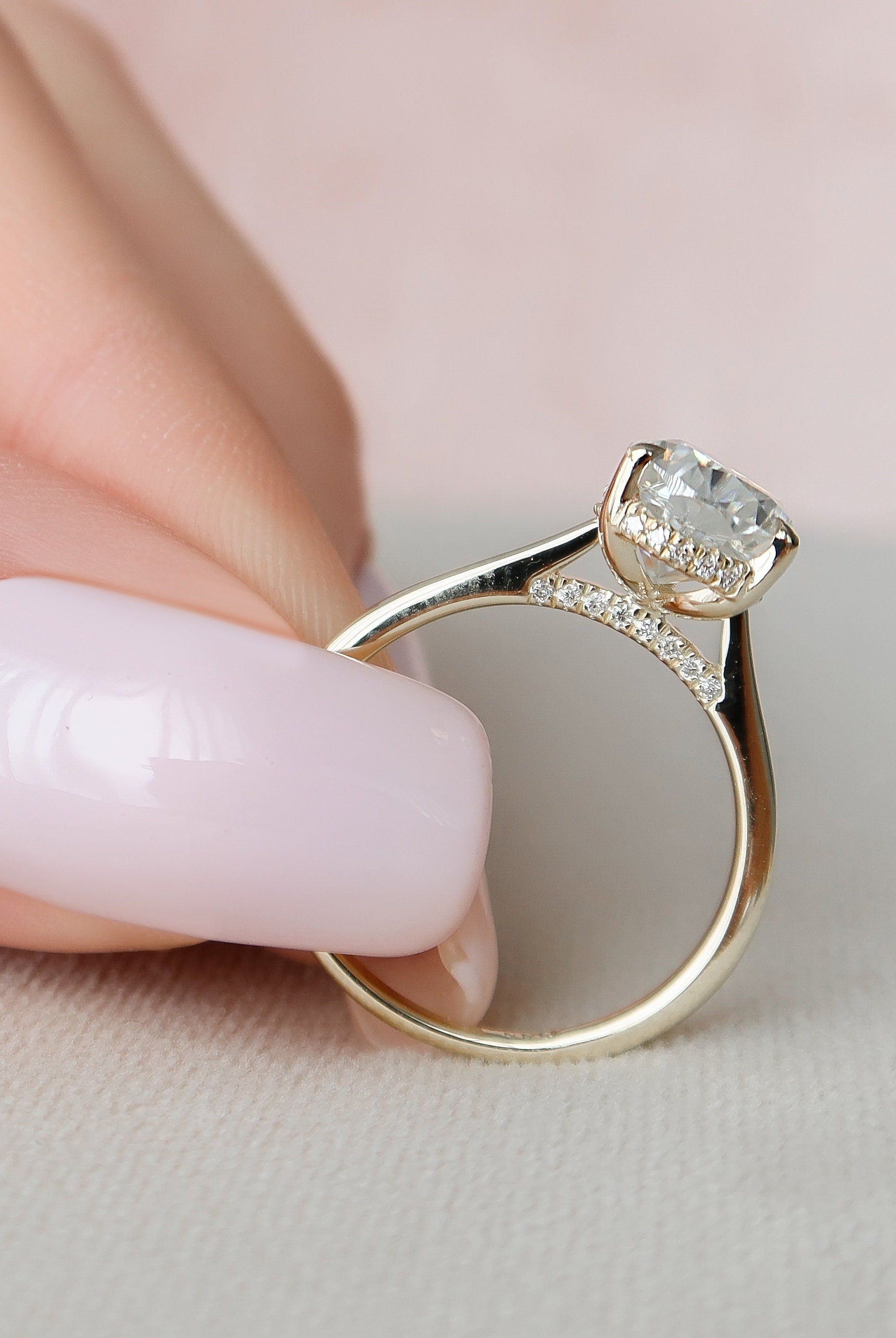 2.0CT Pear Hidden Halo Moissanite Diamond Solitaire Engagement Ring