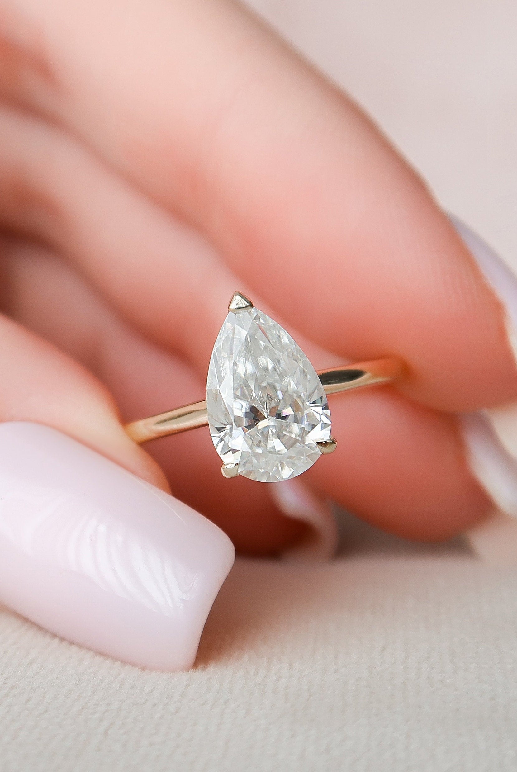 2.0CT Pear Hidden Halo Moissanite Diamond Solitaire Engagement Ring