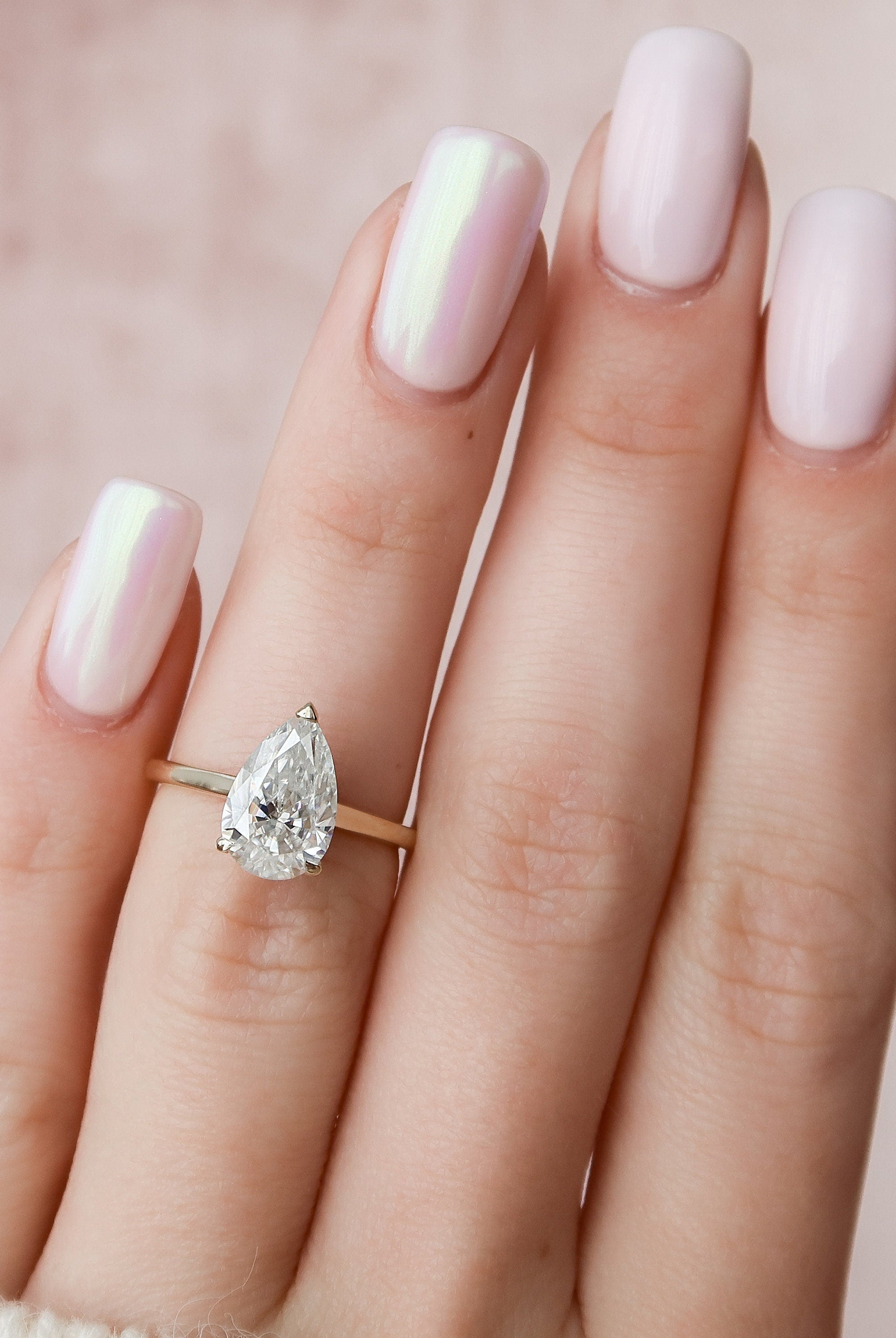 2.0CT Pear Hidden Halo Moissanite Diamond Solitaire Engagement Ring