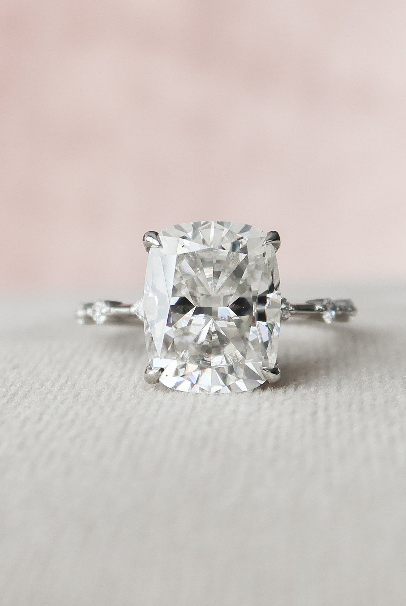 5.0CT Elongated Cushion Petite Pave Moissanite Diamond Engagement Ring