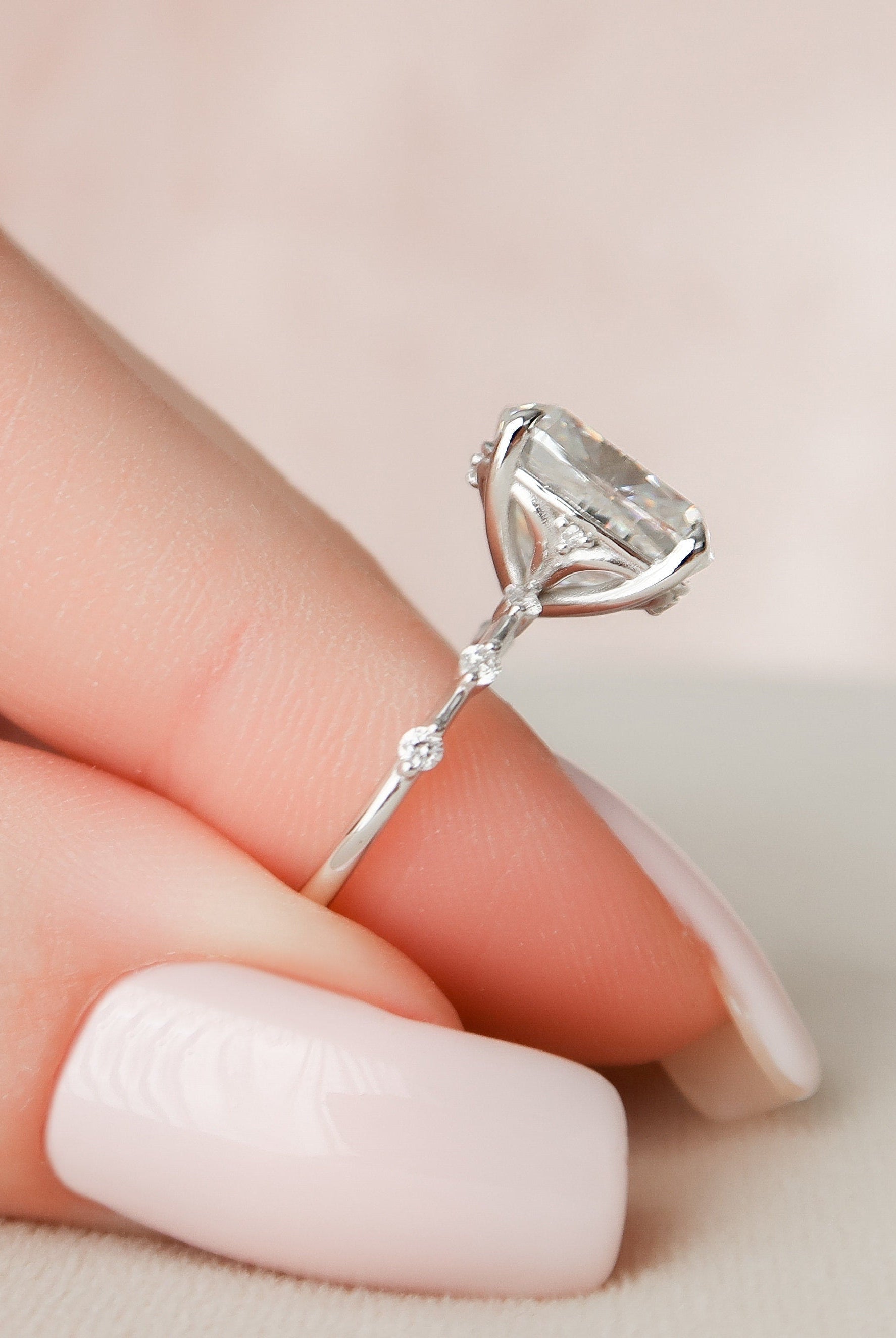 5.0CT Elongated Cushion Petite Pave Moissanite Diamond Engagement Ring