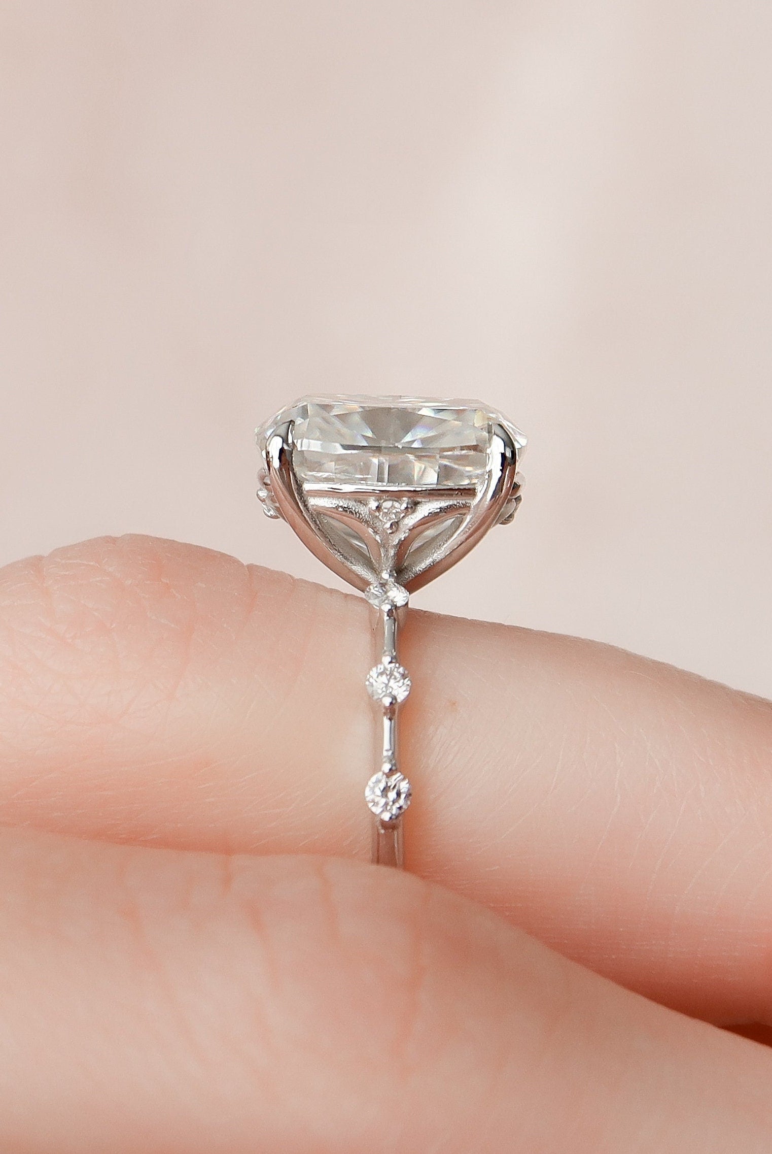 5.0CT Elongated Cushion Petite Pave Moissanite Diamond Engagement Ring