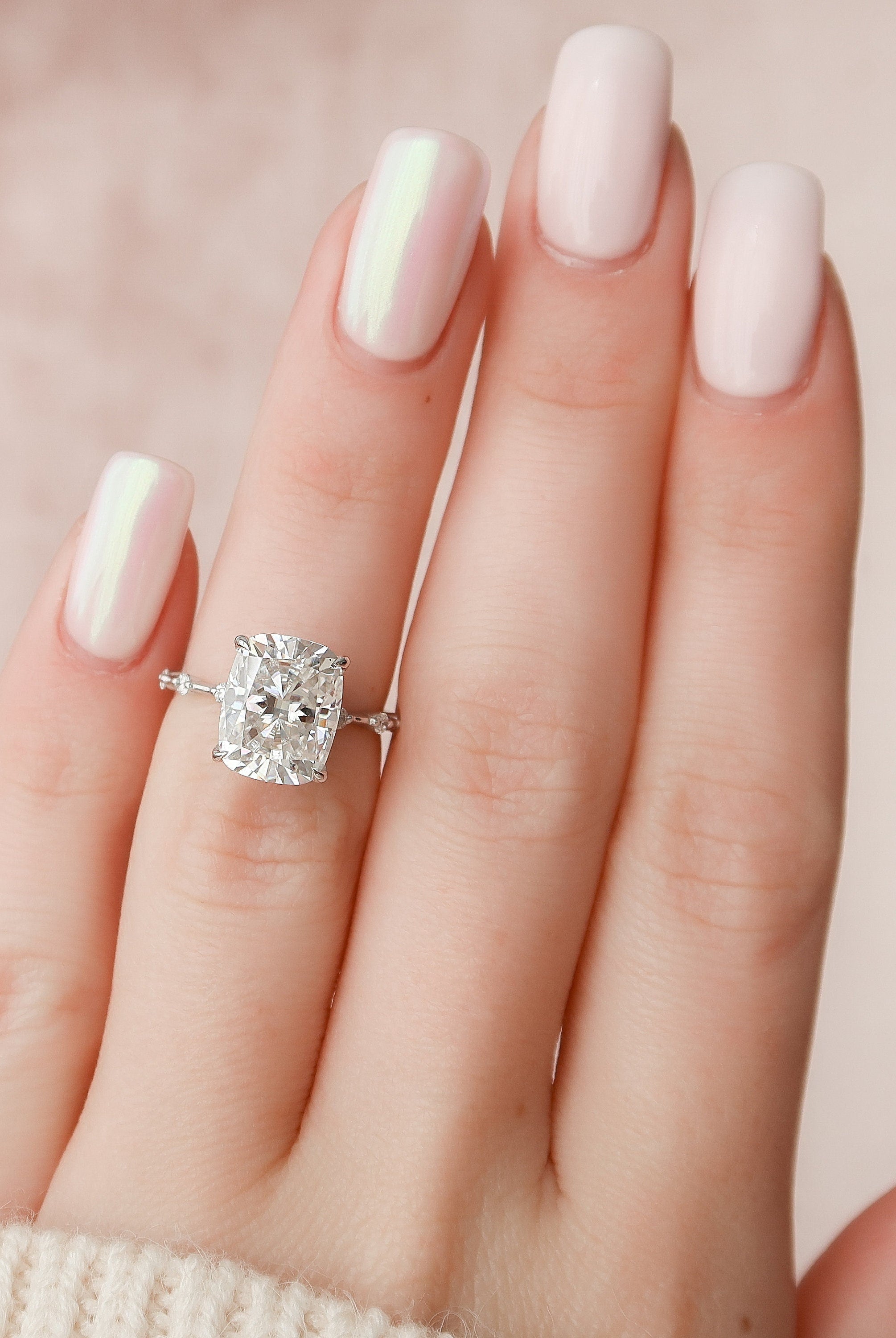5.0CT Elongated Cushion Petite Pave Moissanite Diamond Engagement Ring