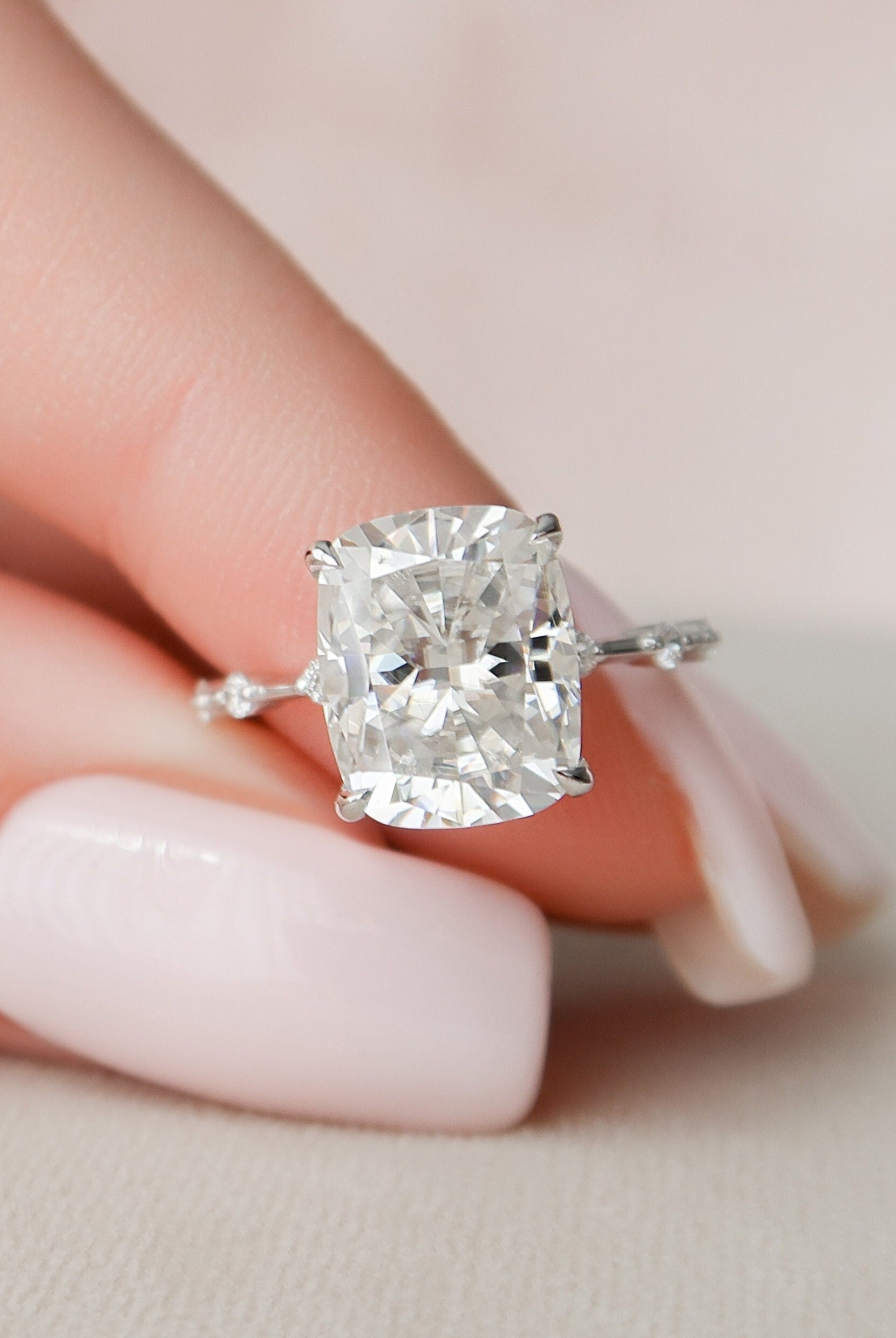 5.0CT Elongated Cushion Petite Pave Moissanite Diamond Engagement Ring
