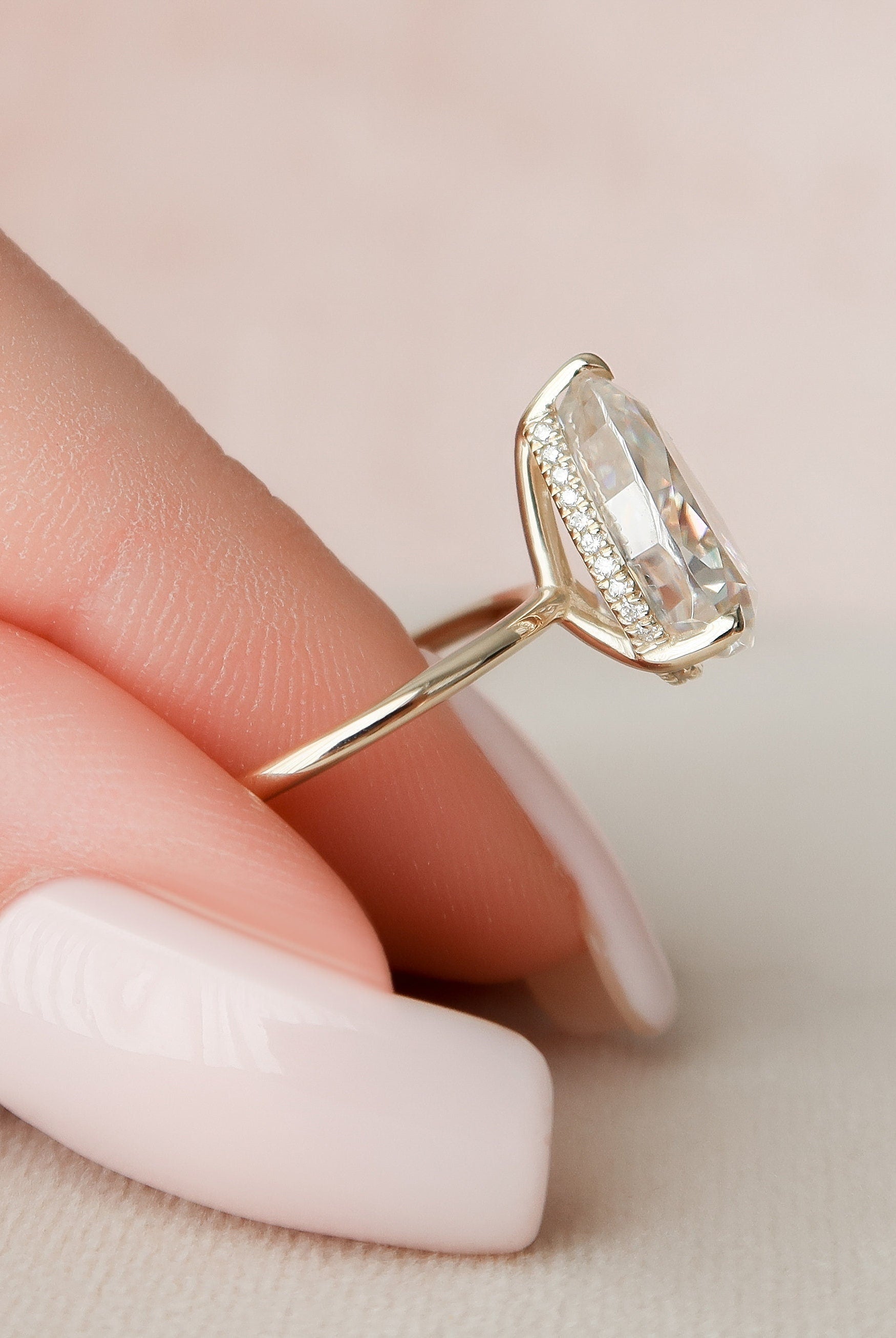 3.0CT Pear Hidden Halo Moissanite Diamond Solitaire Engagement Ring