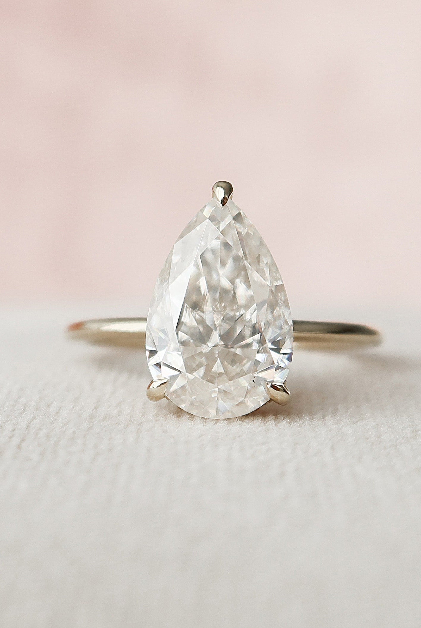 3.0CT Pear Hidden Halo Moissanite Diamond Solitaire Engagement Ring