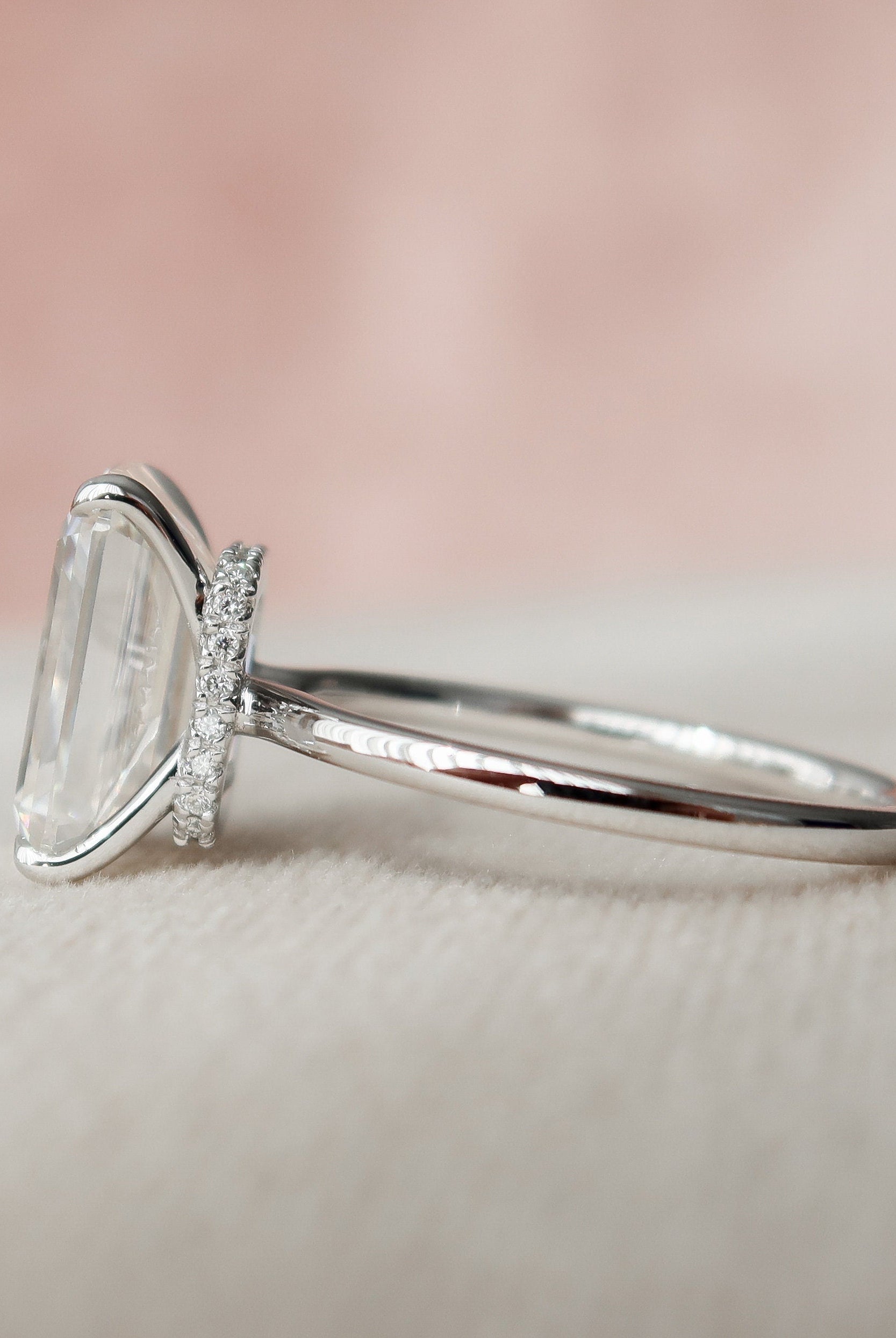 5.0CT Emerald Cut Hidden Halo Moissanite Diamond Solitaire Engagement Ring
