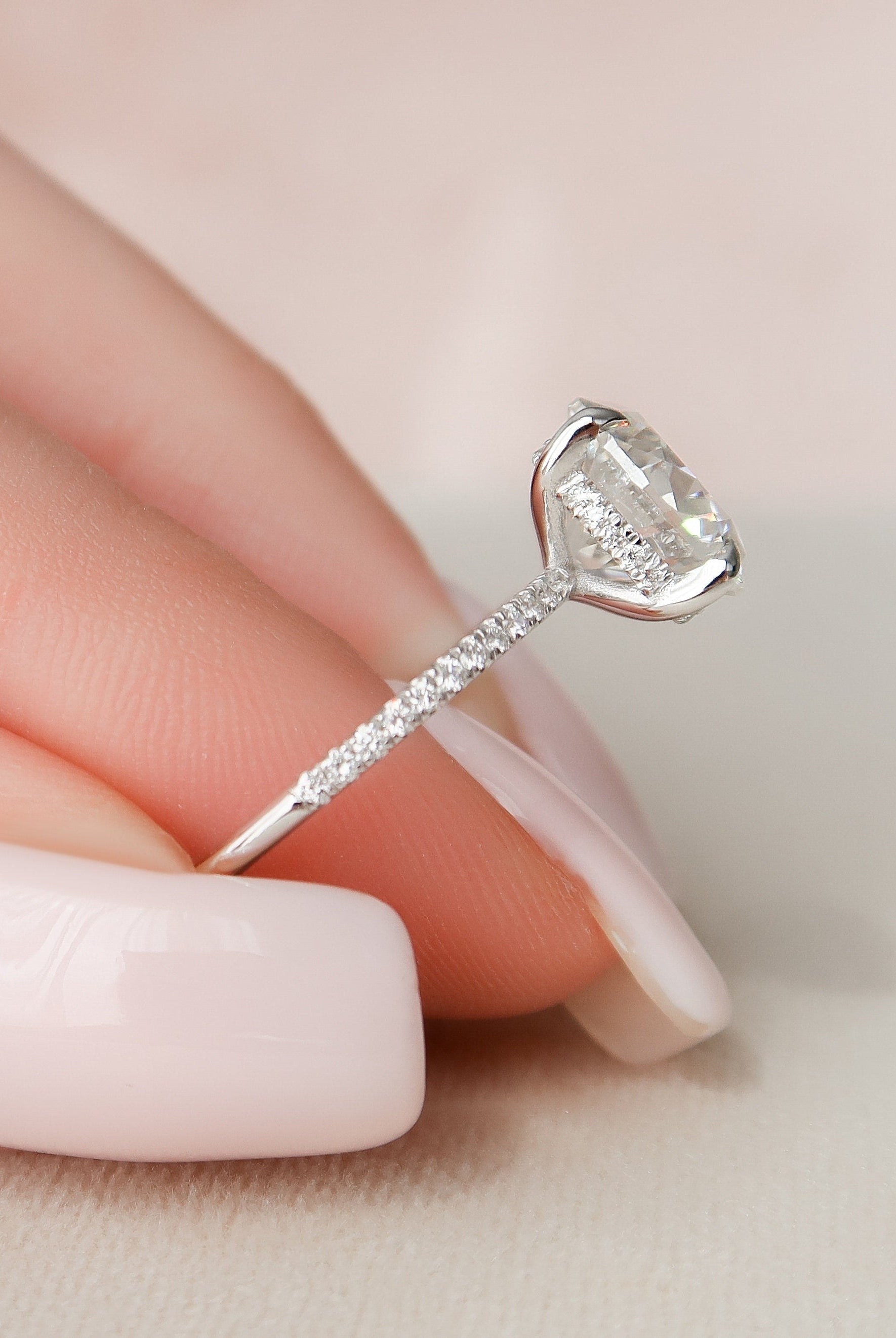 2.50CT Round Pave Moissanite Diamond Hidden Halo Engagement Ring