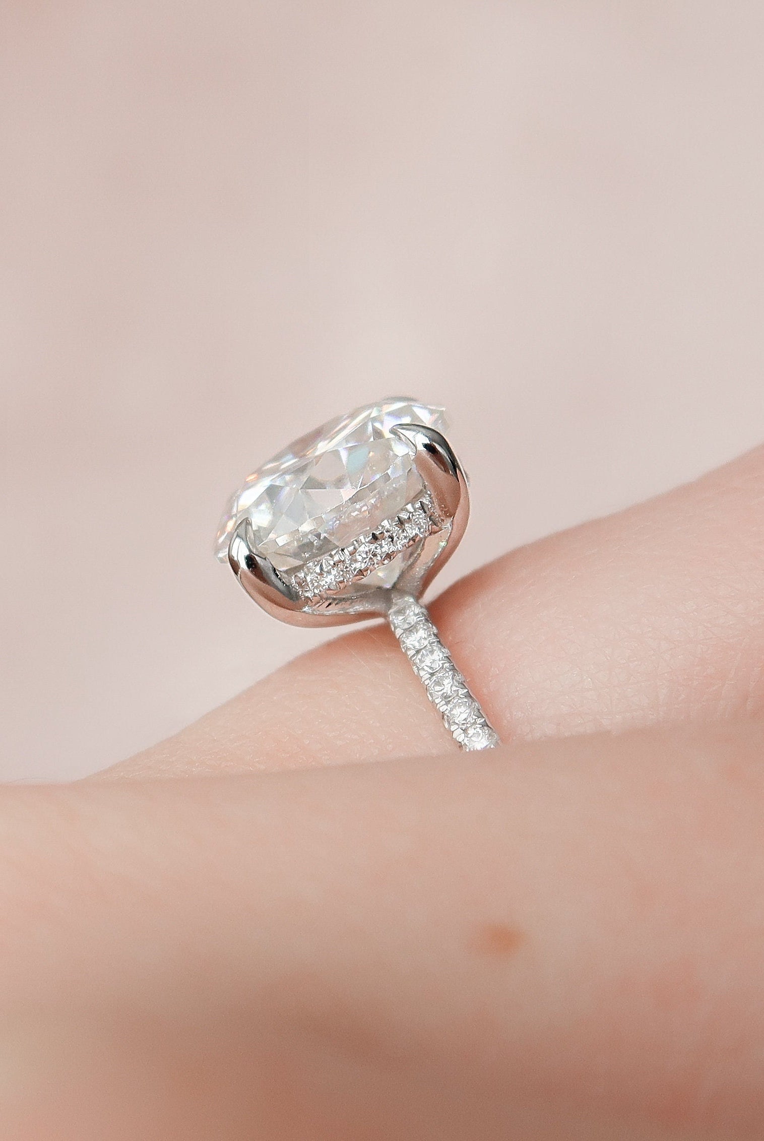 2.50CT Round Pave Moissanite Diamond Hidden Halo Engagement Ring