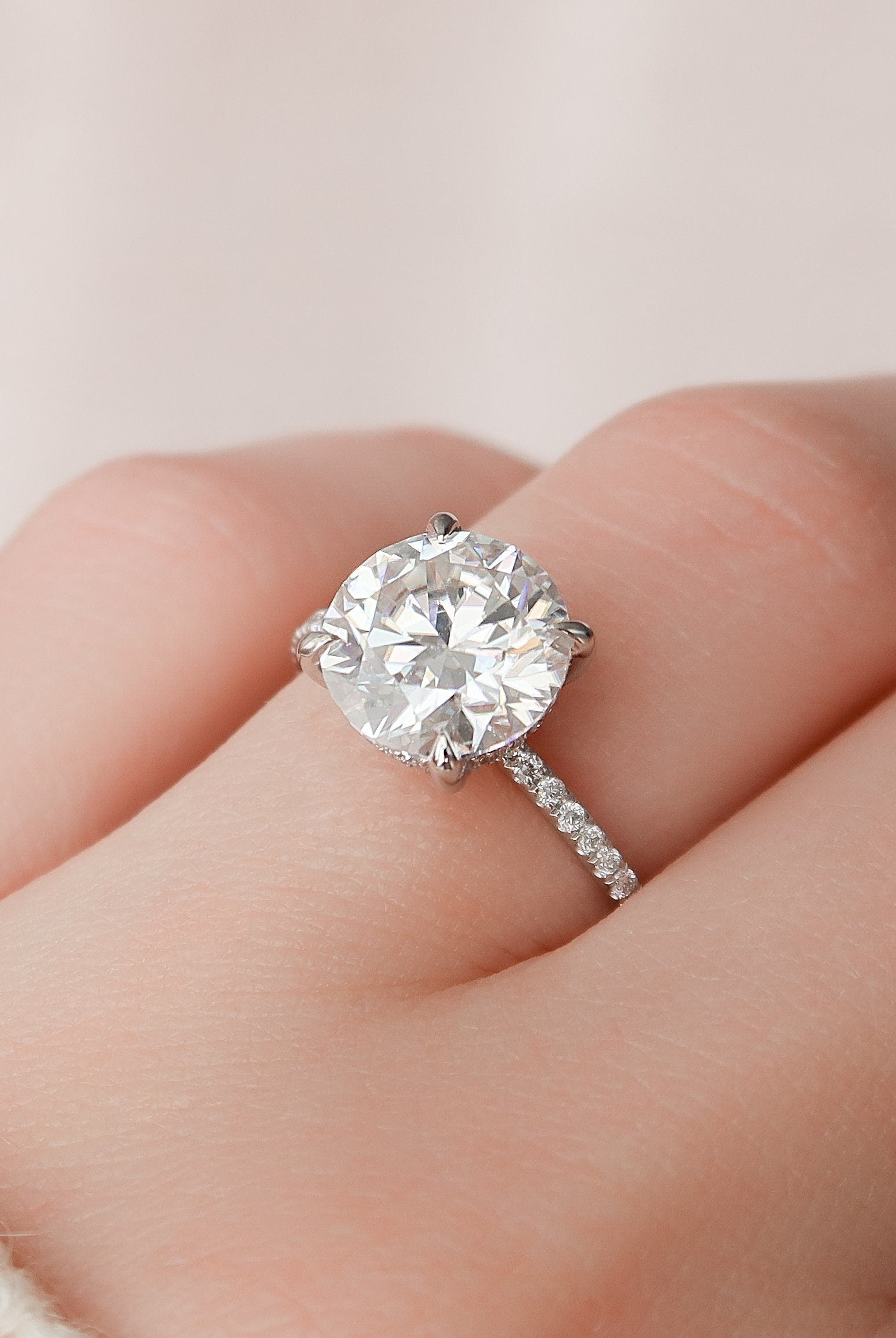 2.50CT Round Pave Moissanite Diamond Hidden Halo Engagement Ring