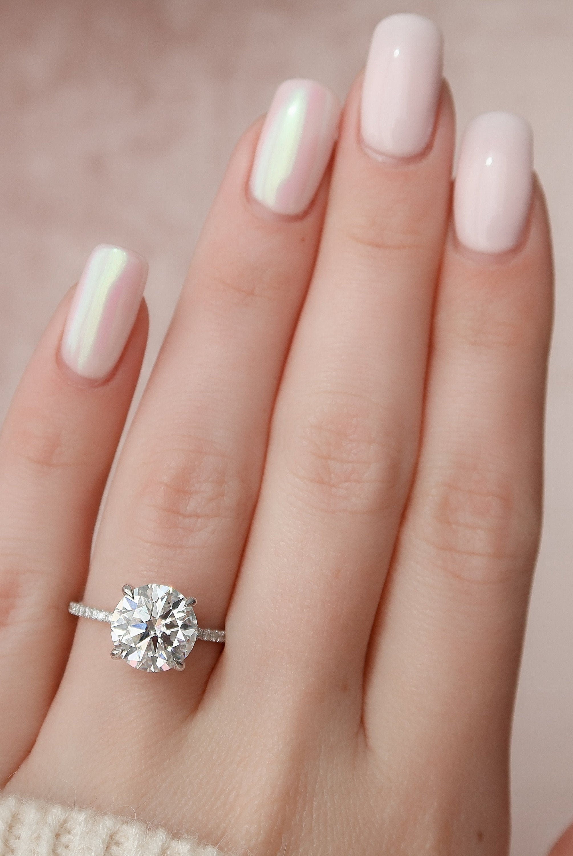 2.50CT Round Pave Moissanite Diamond Hidden Halo Engagement Ring