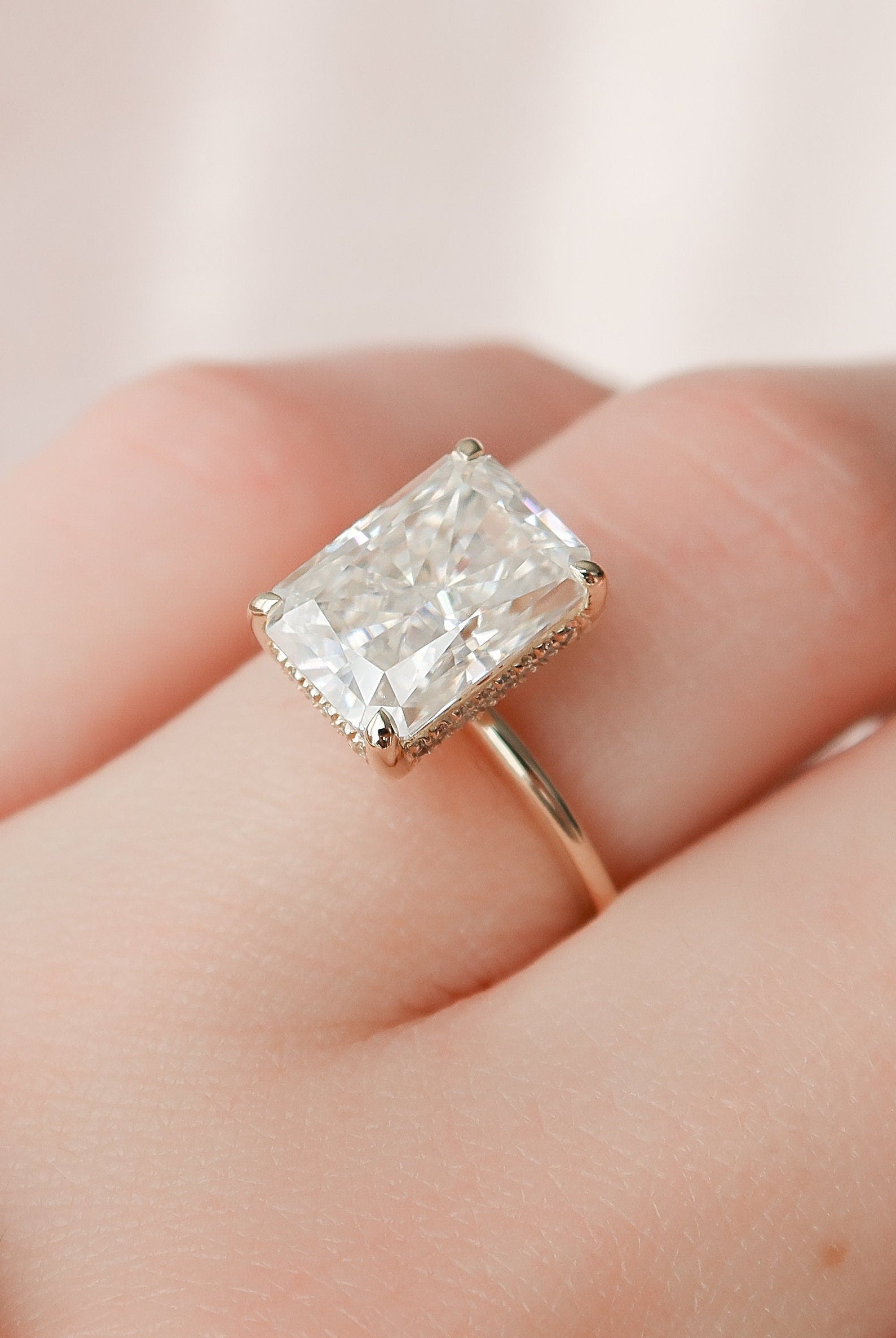 4.50CT Radiant Hidden Halo Moissanite Diamond Solitaire Engagement Ring