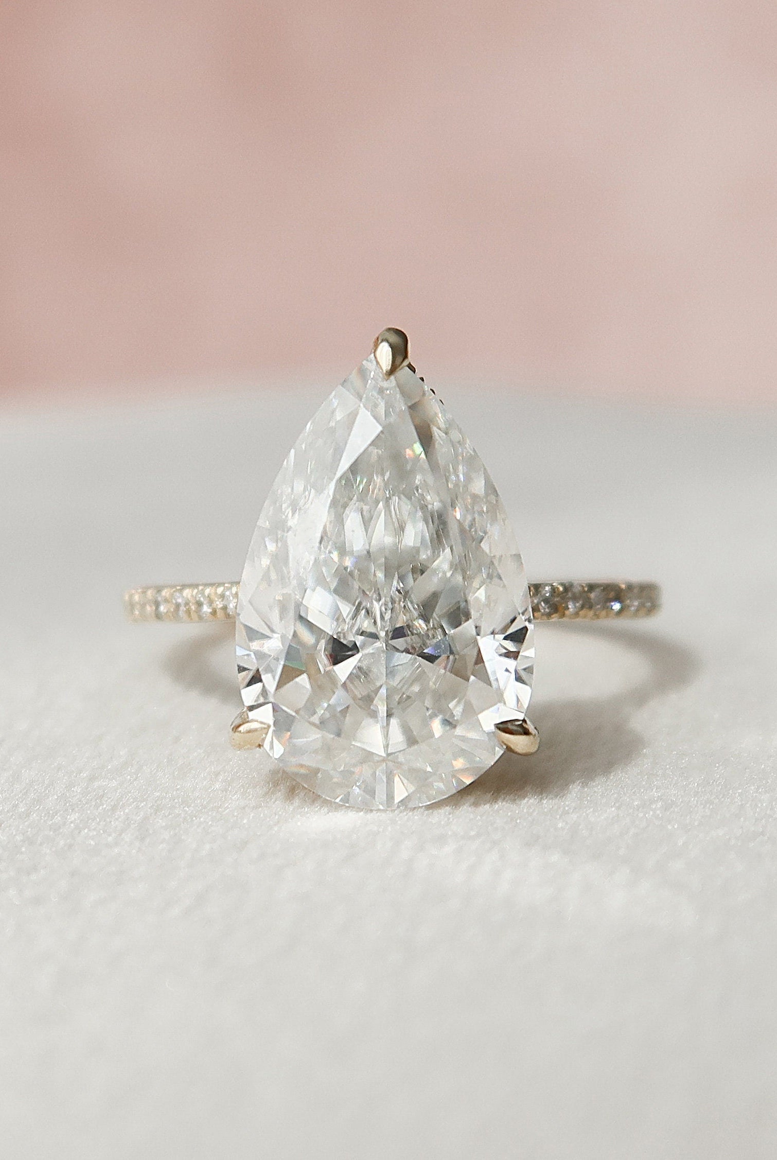 4.50CT Pear Hidden Halo Moissanite Diamond Solitaire Engagement Ring