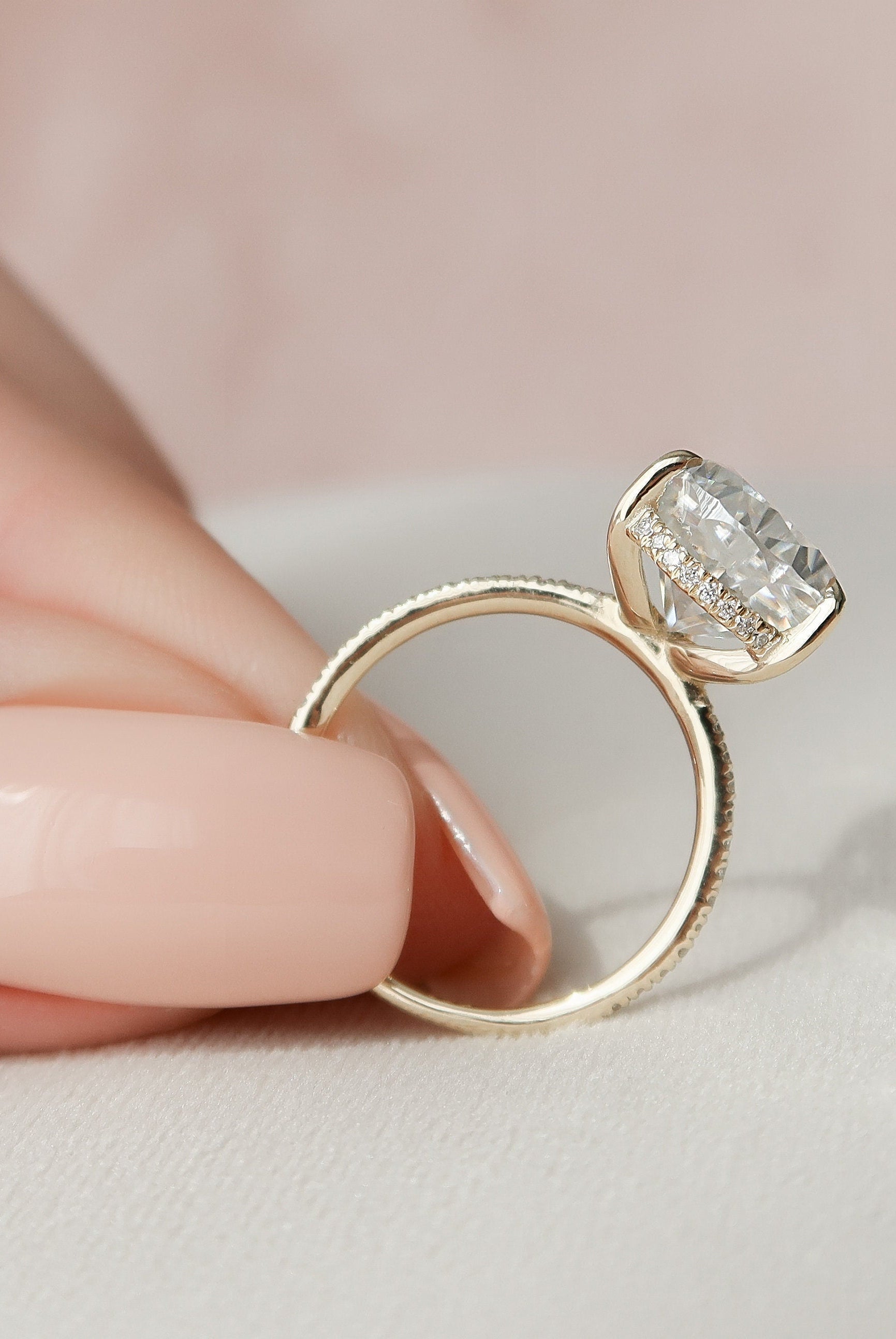 4.50CT Pear Hidden Halo Moissanite Diamond Solitaire Engagement Ring