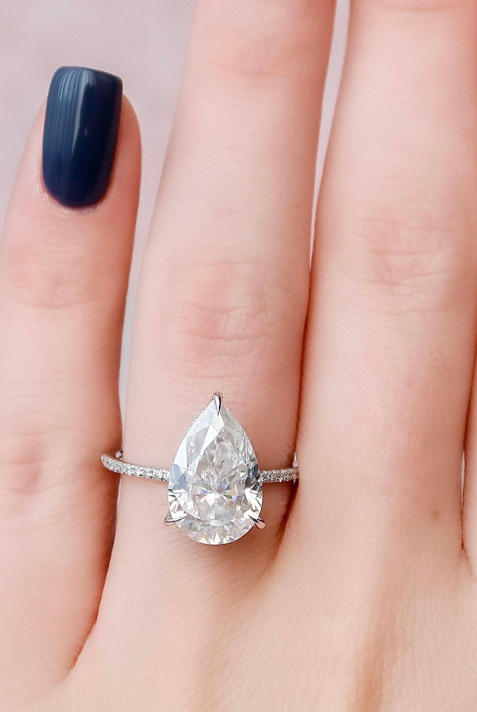 4.50CT Pear Hidden Halo Moissanite Diamond Solitaire Engagement Ring