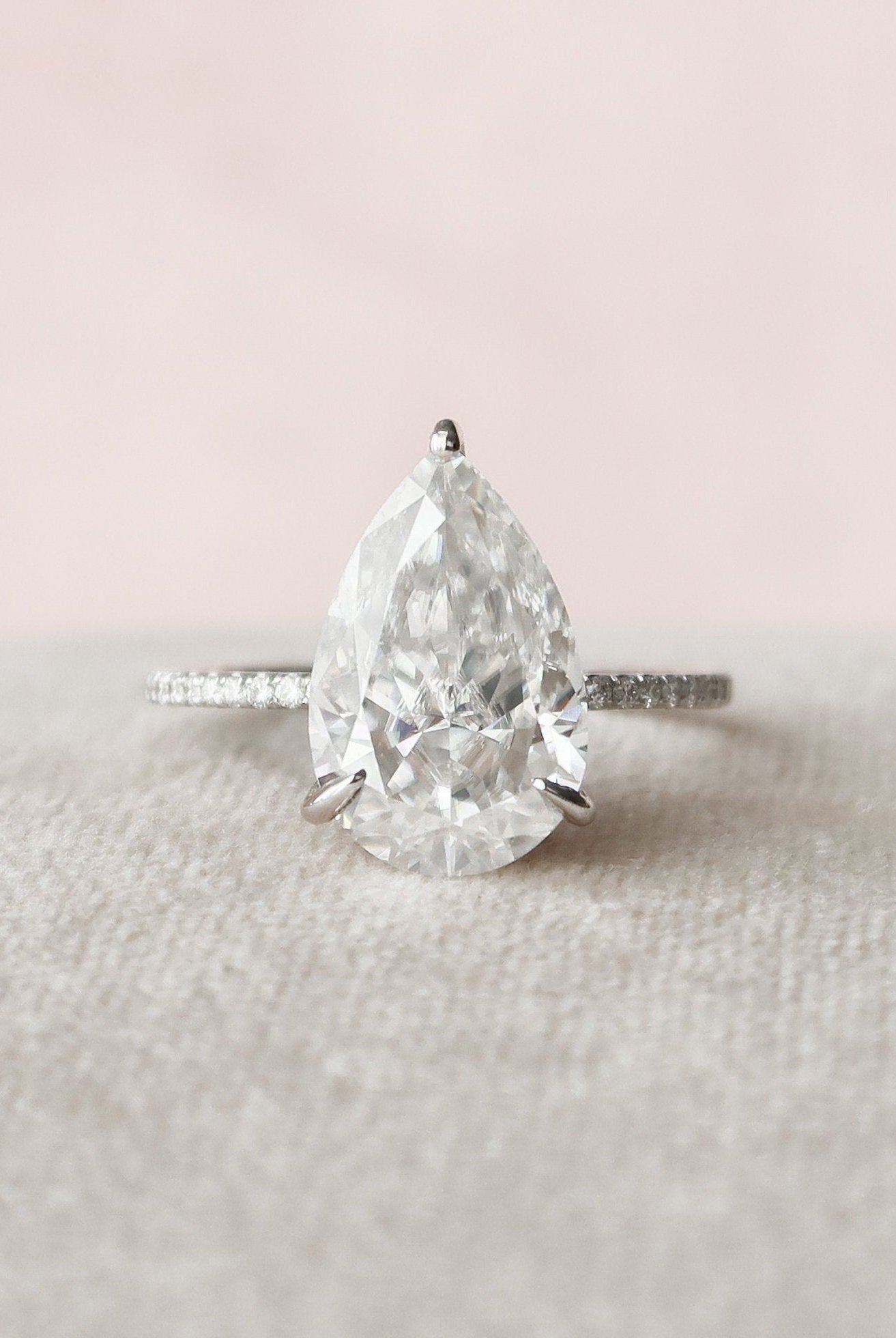 4.50CT Pear Hidden Halo Moissanite Diamond Solitaire Engagement Ring