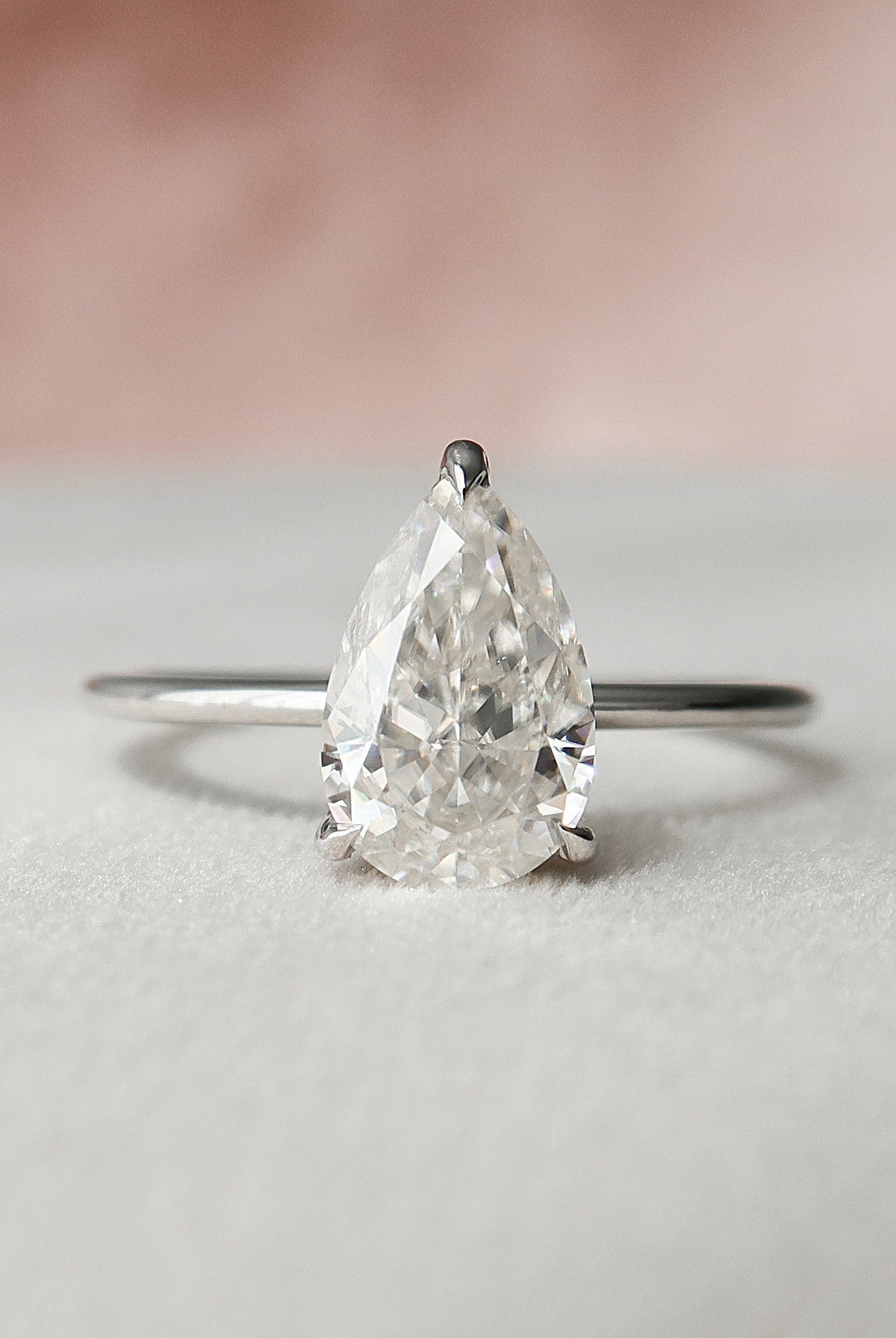 2.0CT Pear Hidden Halo Moissanite Diamond Solitaire Engagement Ring