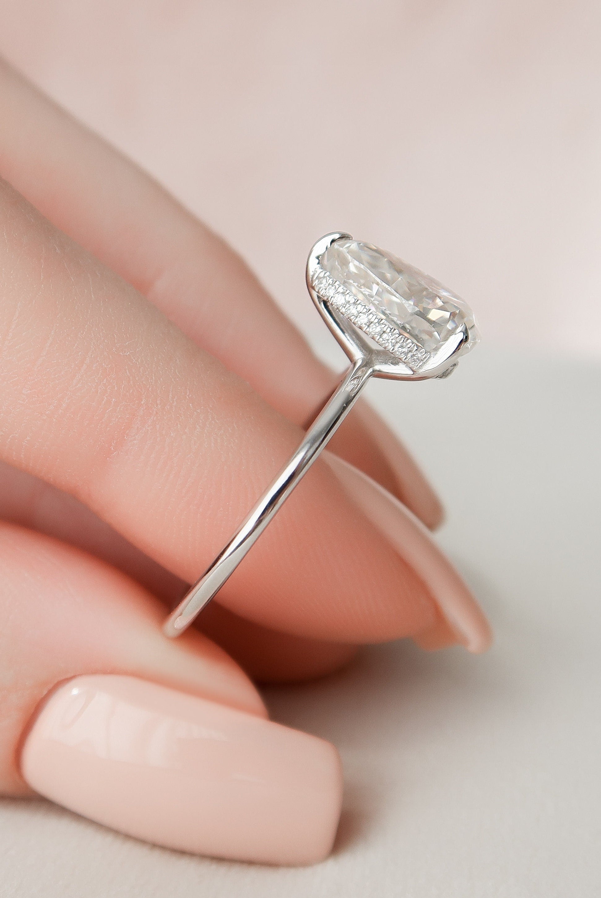 2.0CT Pear Hidden Halo Moissanite Diamond Solitaire Engagement Ring