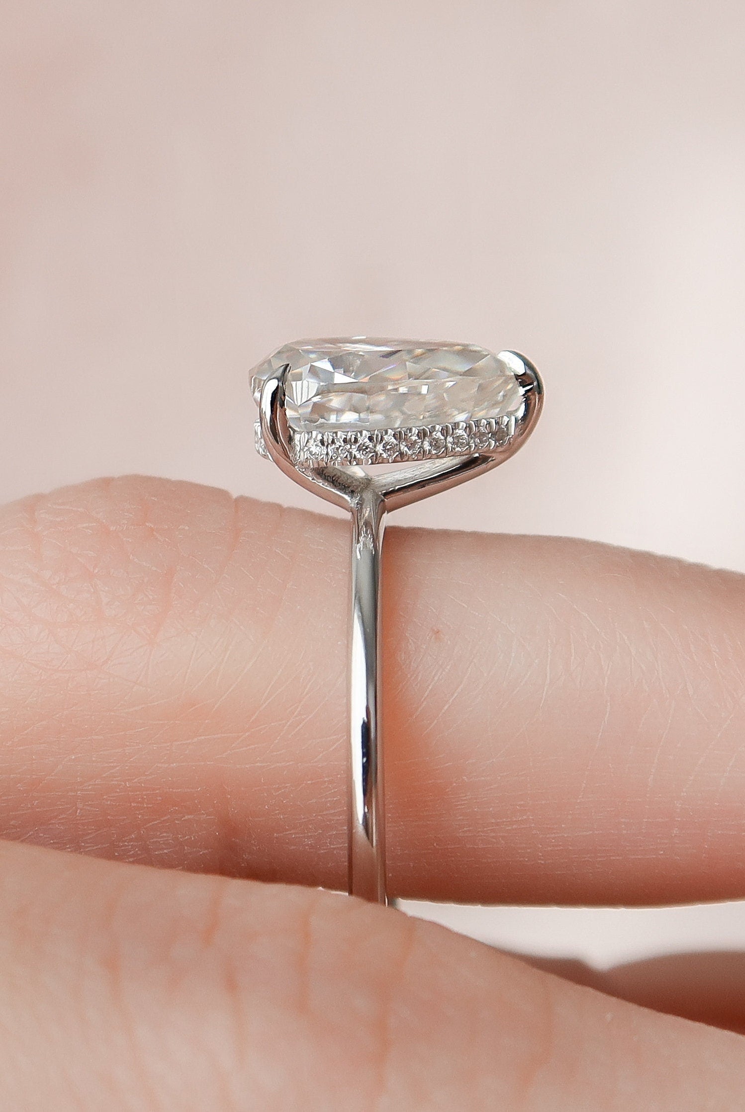 2.0CT Pear Hidden Halo Moissanite Diamond Solitaire Engagement Ring