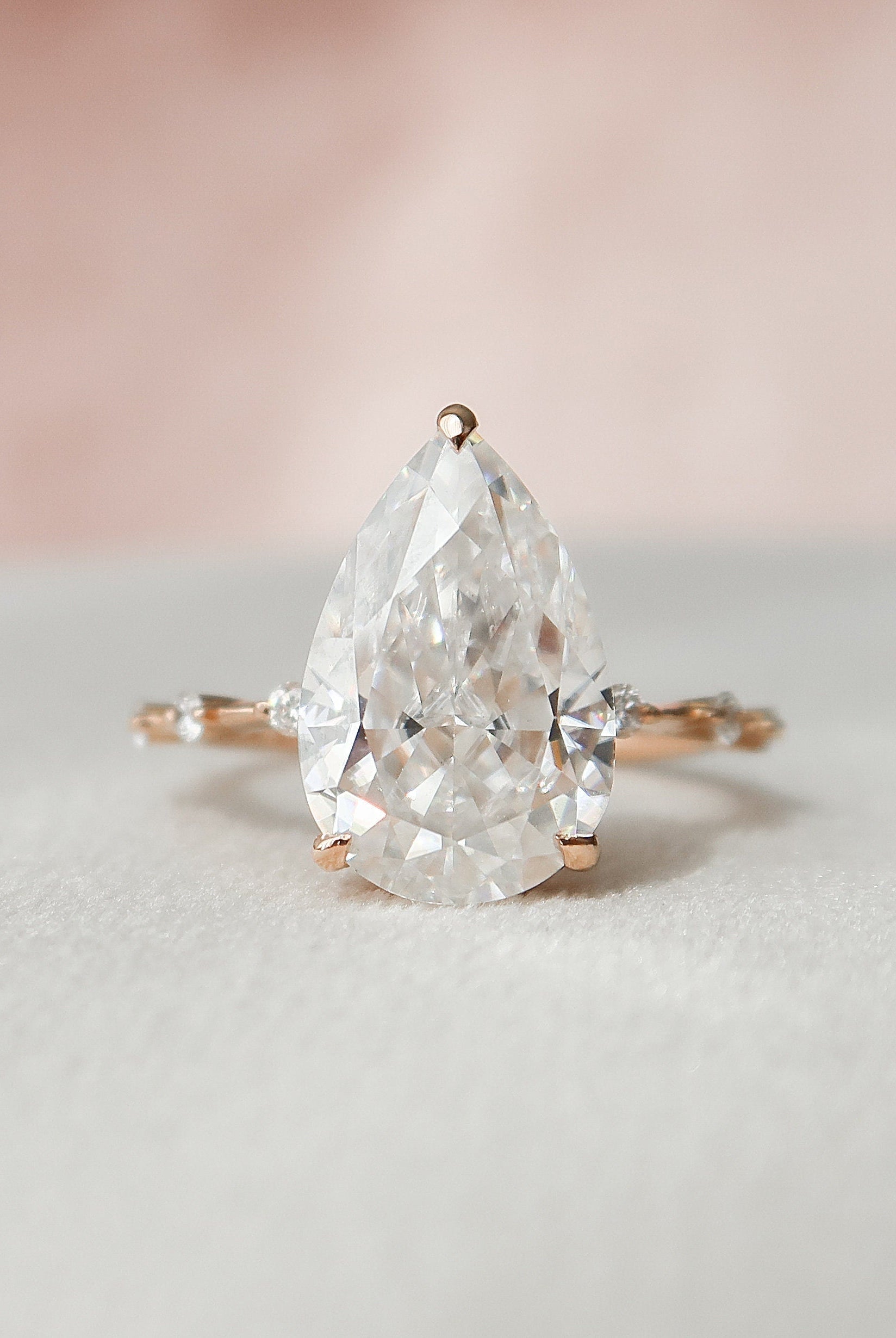 4.0CT Pear Petite Pave Moissanite Diamond Hidden Halo Engagement Ring