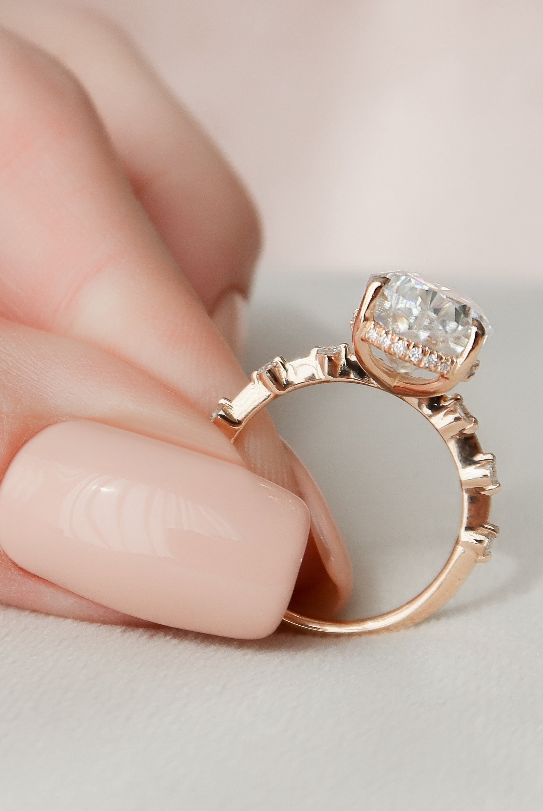 4.0CT Pear Petite Pave Moissanite Diamond Hidden Halo Engagement Ring