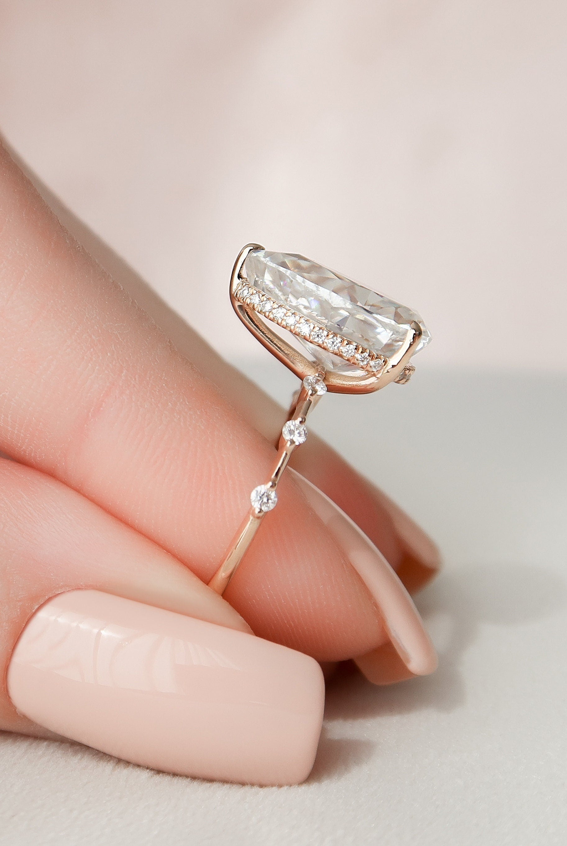 4.0CT Pear Petite Pave Moissanite Diamond Hidden Halo Engagement Ring