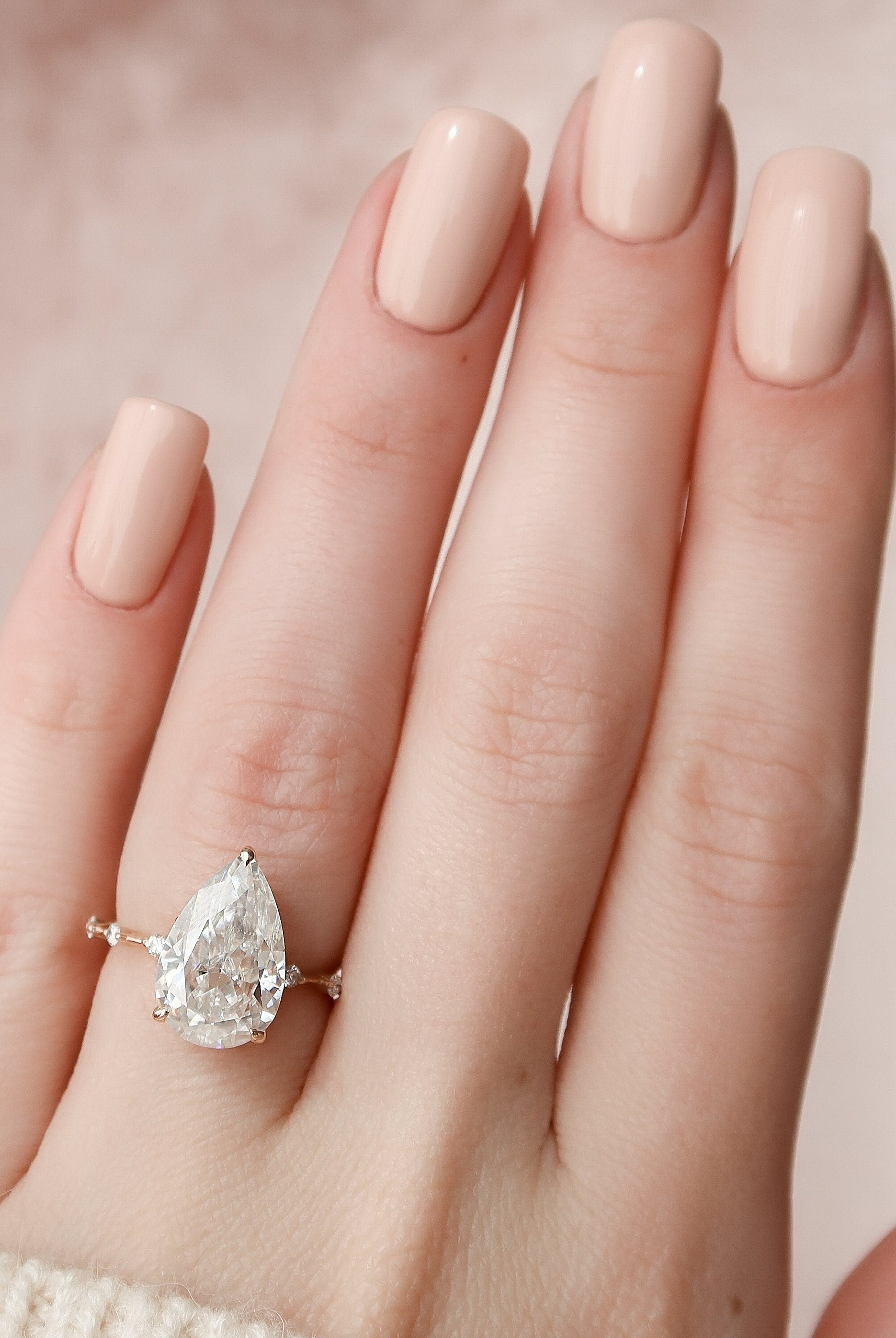 4.0CT Pear Petite Pave Moissanite Diamond Hidden Halo Engagement Ring