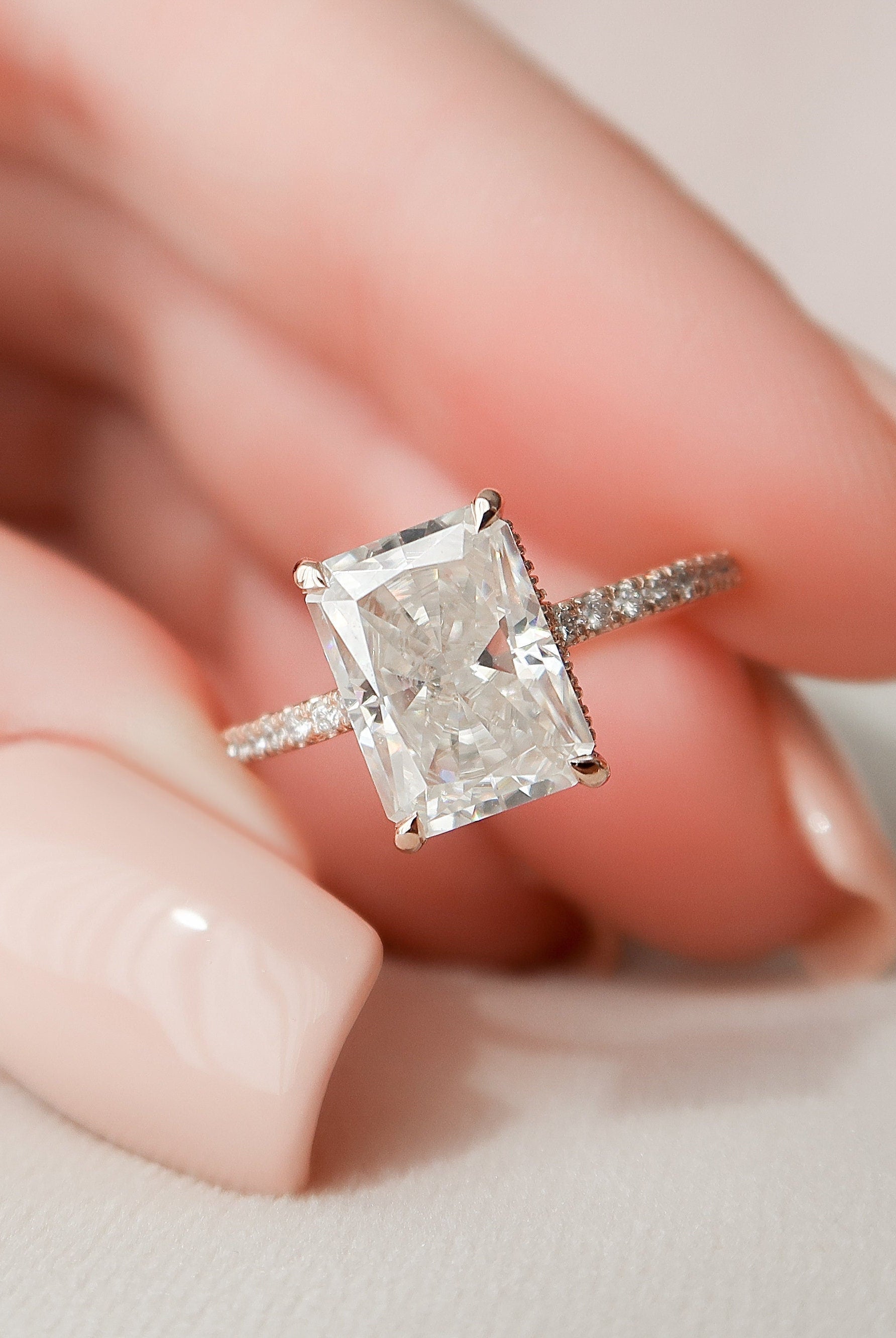 3.0CT Radiant Hidden Halo Moissanite Diamond Open Engagement Ring In Solid Gold