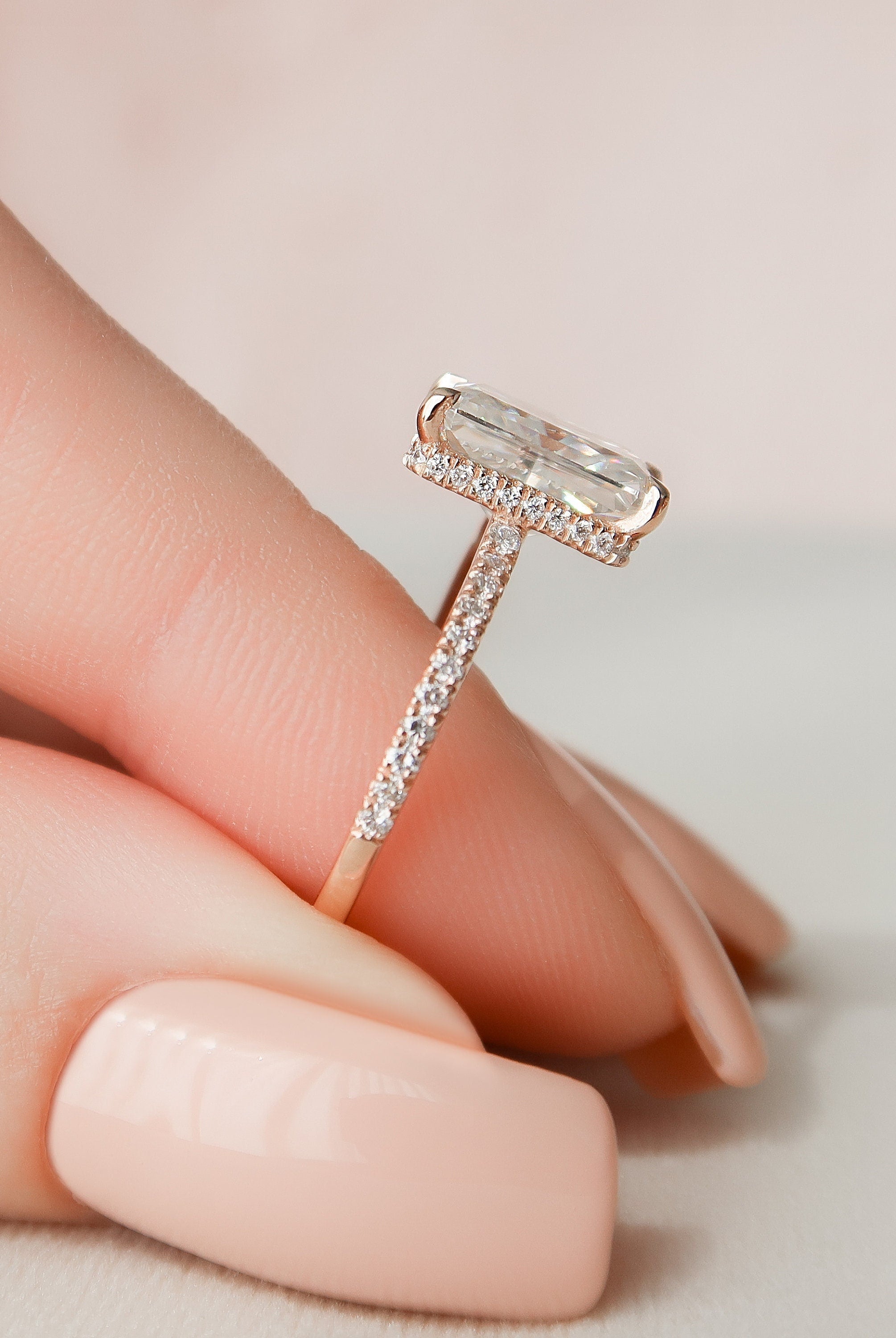 3.0CT Radiant Hidden Halo Moissanite Diamond Open Engagement Ring In Solid Gold