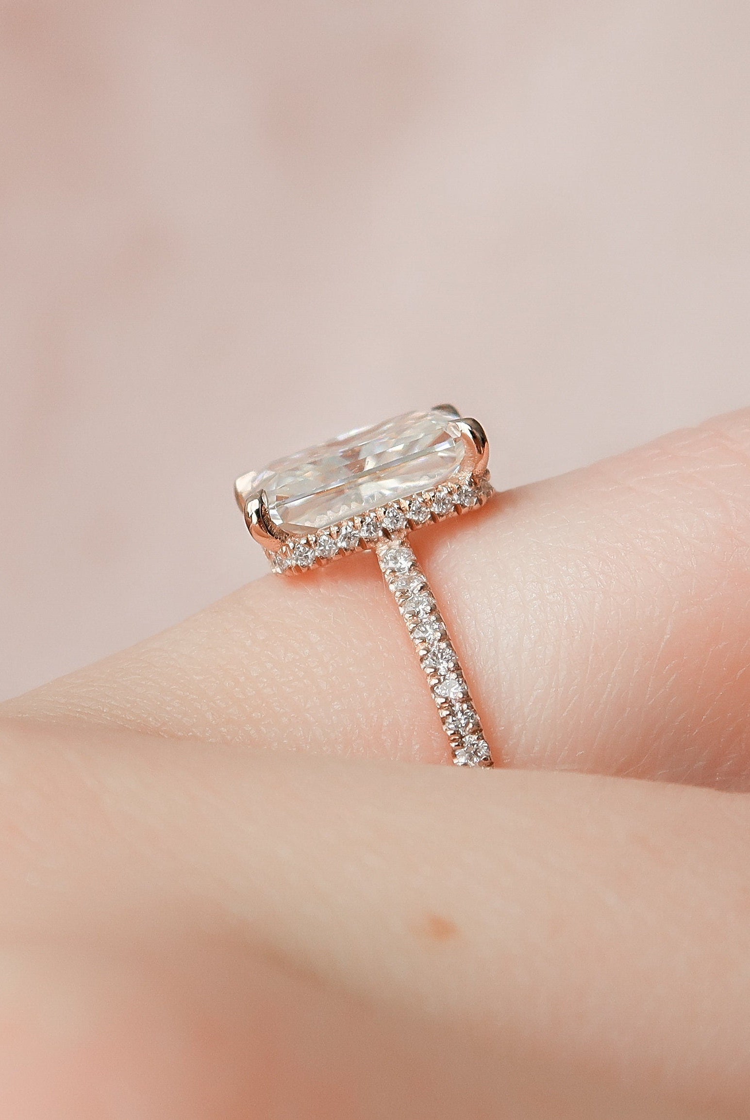 3.0CT Radiant Hidden Halo Moissanite Diamond Open Engagement Ring In Solid Gold