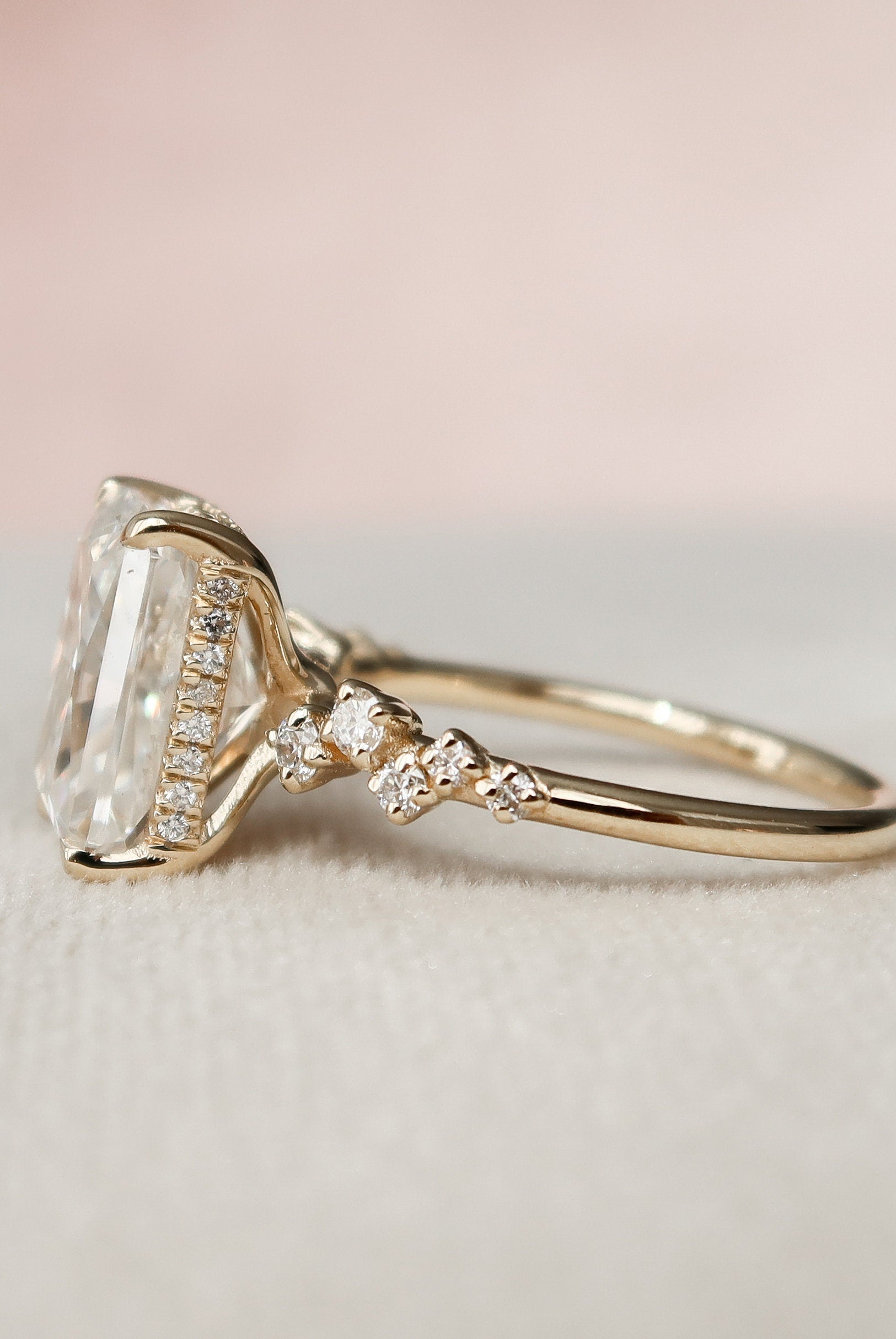 3.50CT Radiant Zig Zag Pave Moissanite Diamond Hidden Halo Engagement Ring
